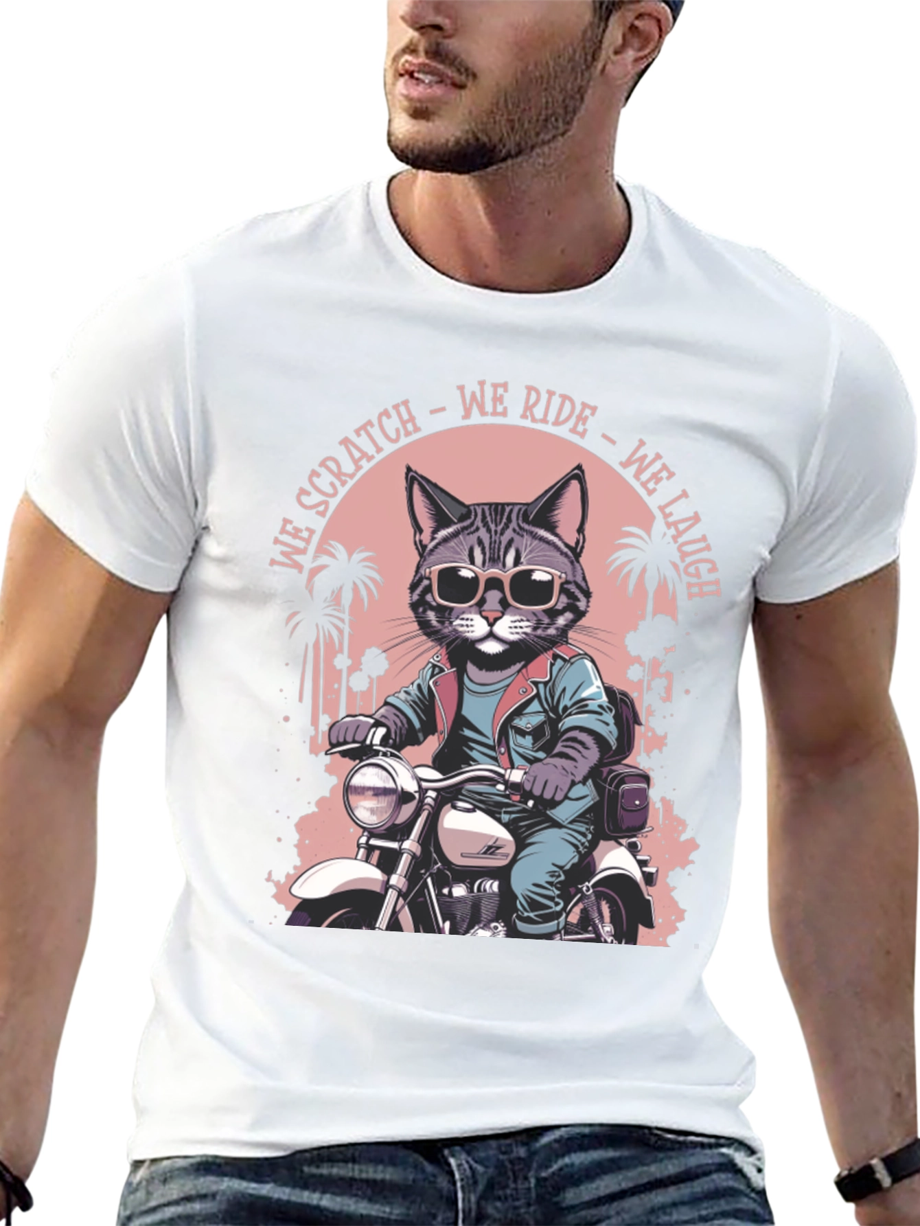 Cool Cat Biker Graphic T-Shirt