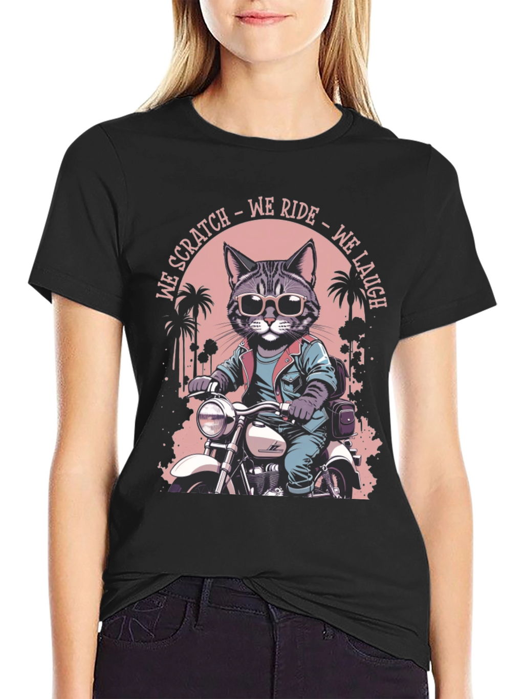 Cool Cat Biker Graphic T-Shirt