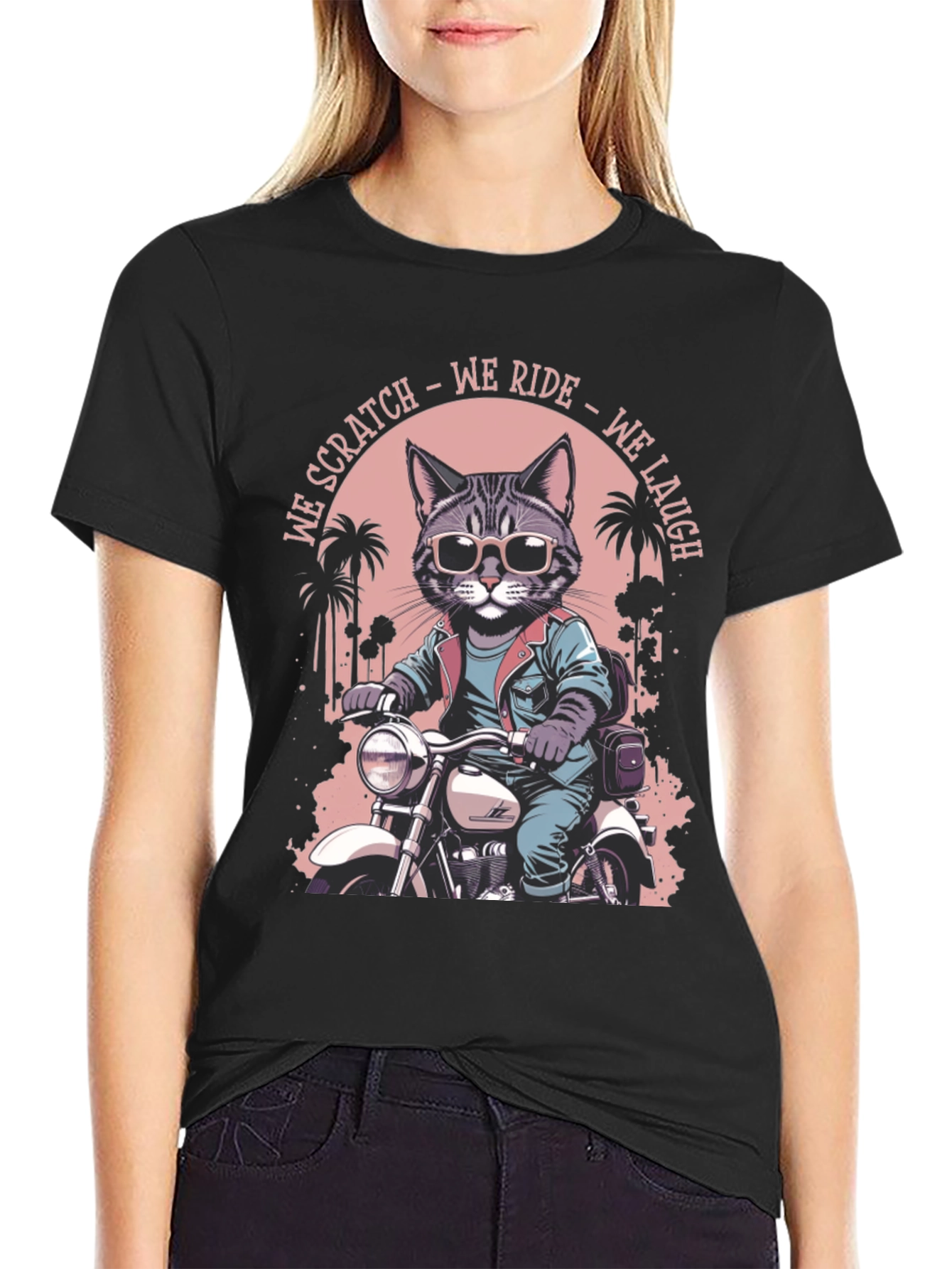 Cool Cat Biker Graphic T-Shirt