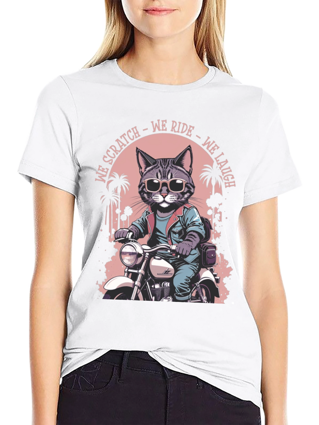 Cool Cat Biker Graphic T-Shirt