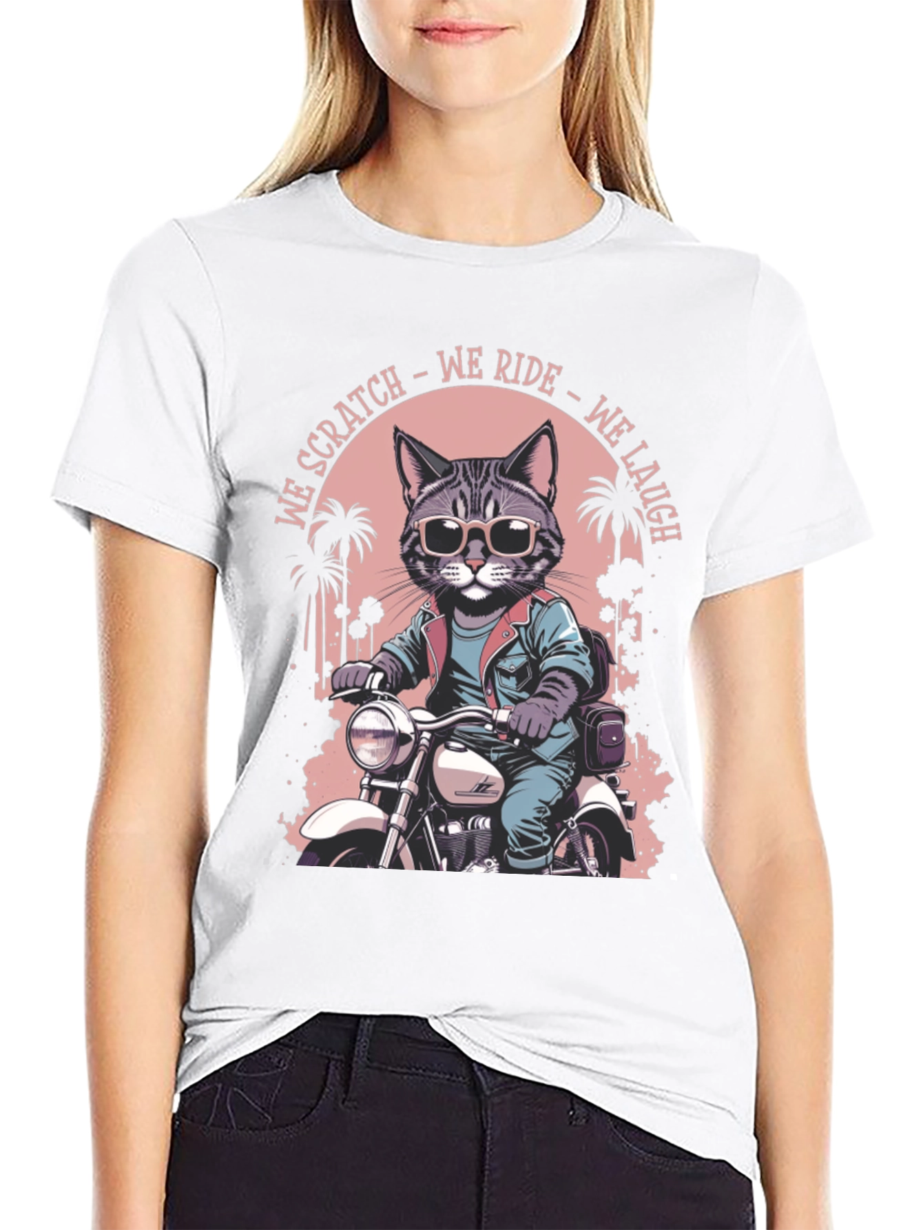 Cool Cat Biker Graphic T-Shirt