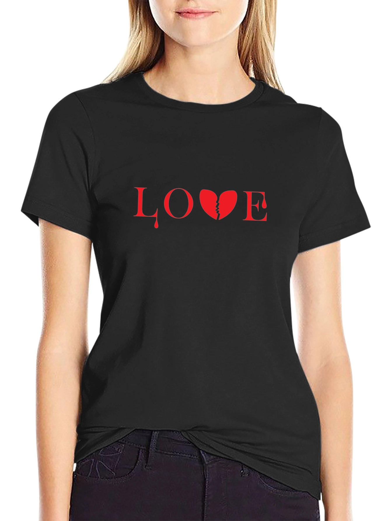 Broken Heart Love Graphic Black T-Shirt