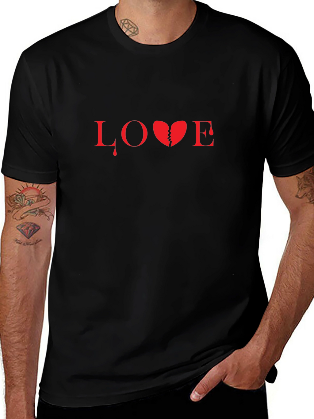 Broken Heart Love Graphic Black T-Shirt