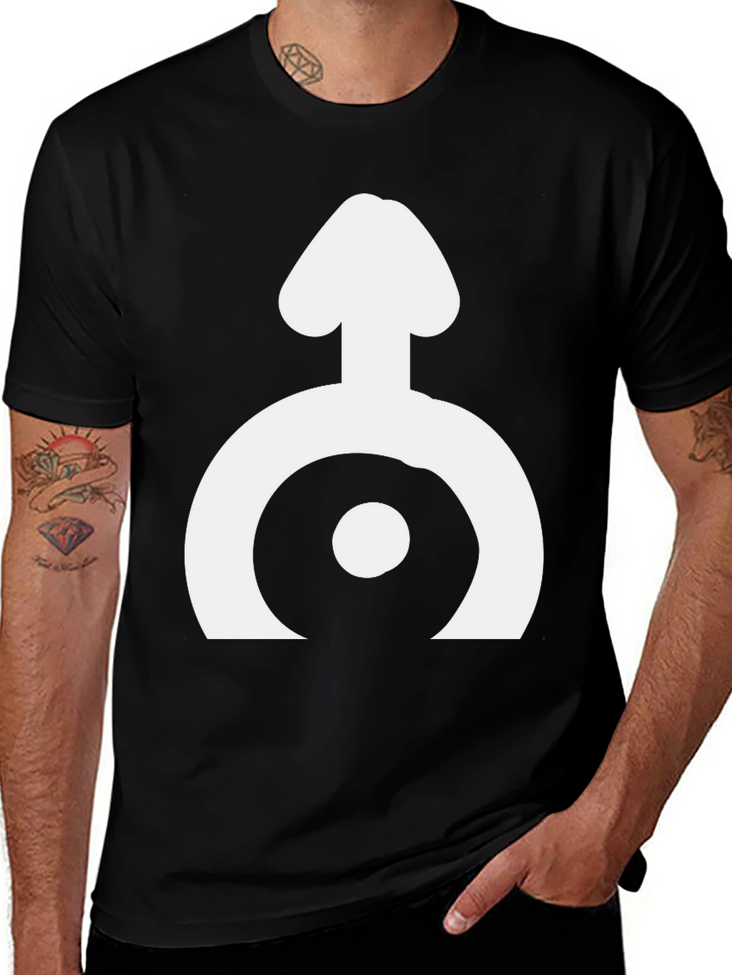 Black T-Shirt with White Symbol Design