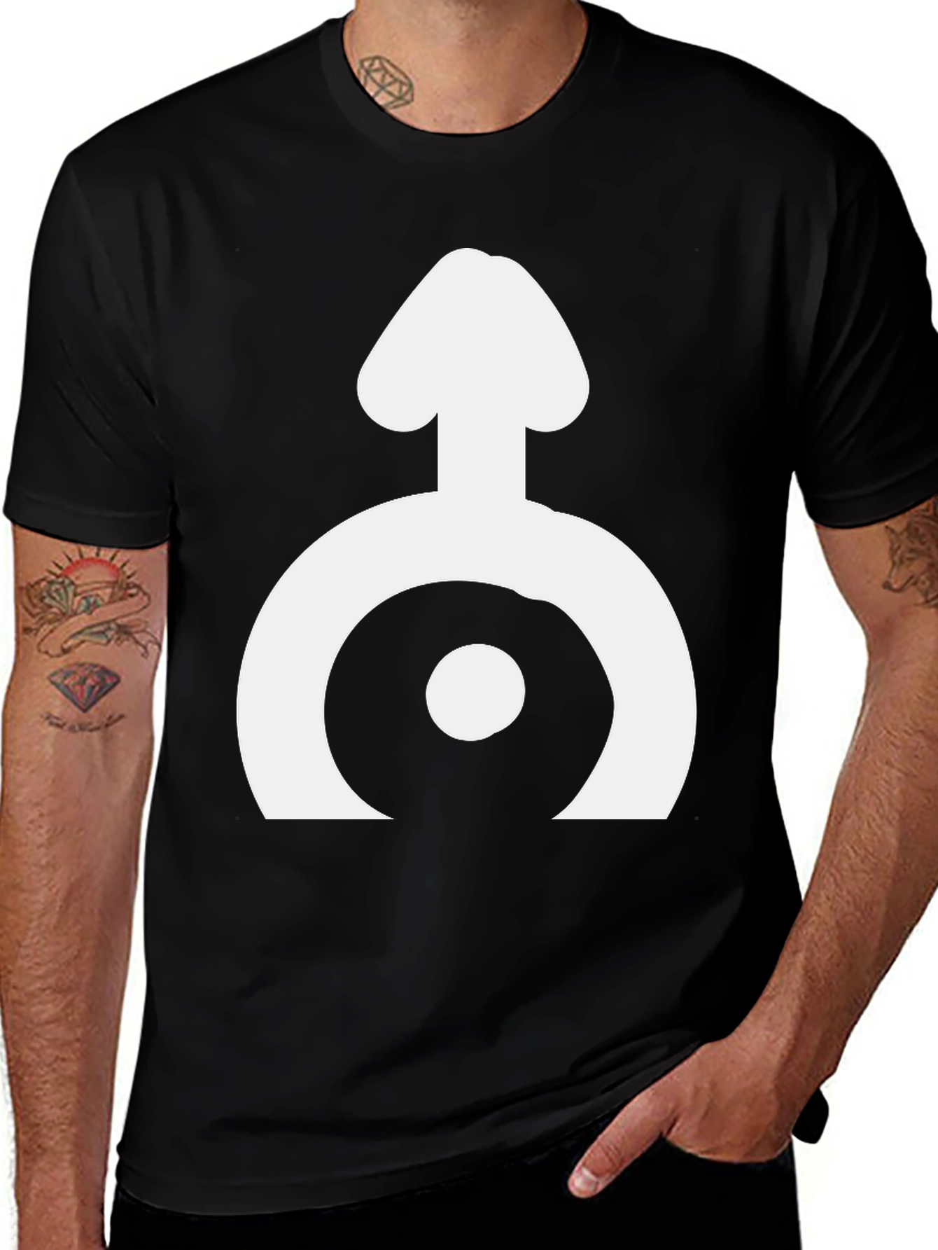 Black T-Shirt with White Symbol Design