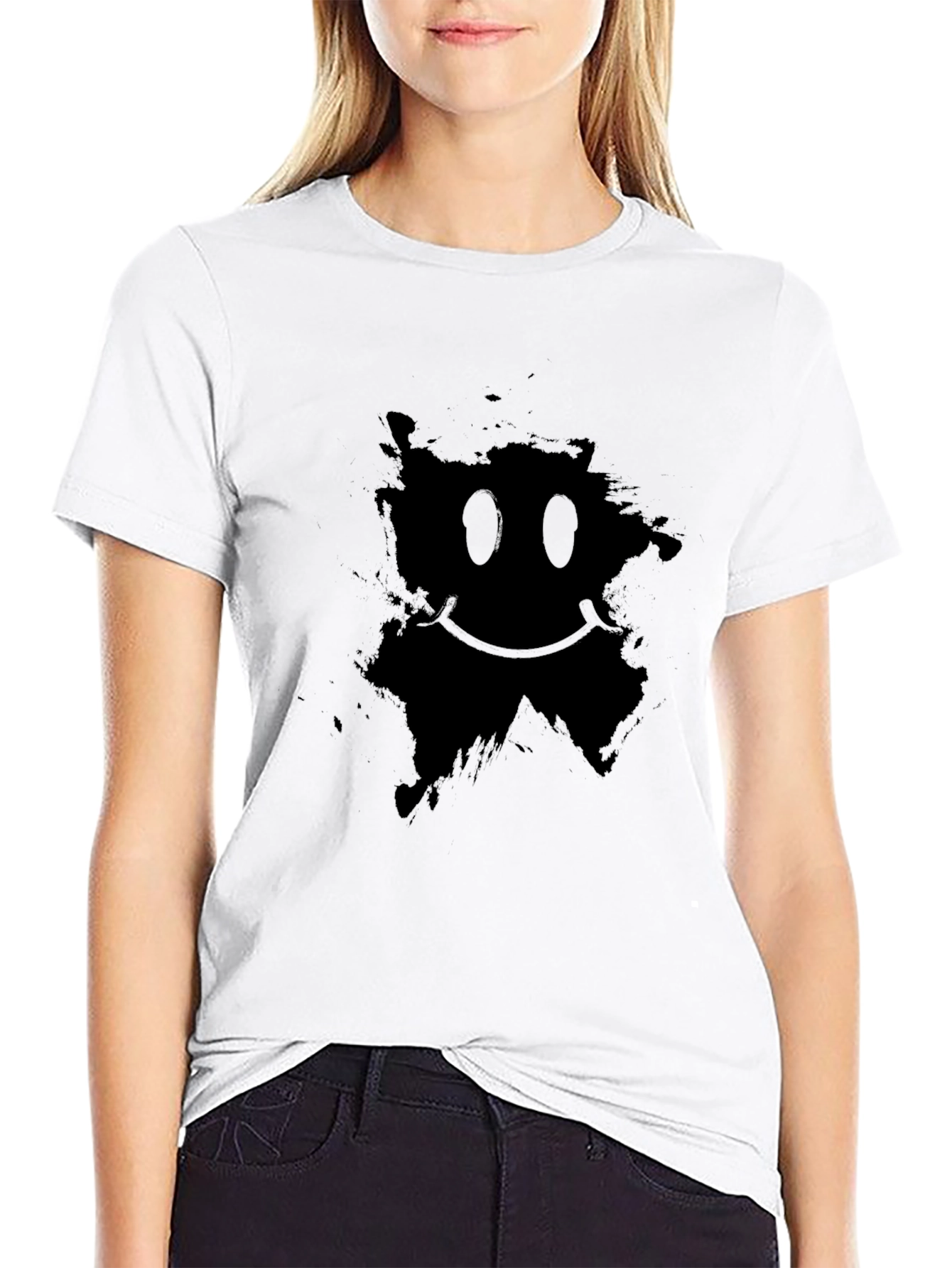 Distressed Smiley Graphic Black T-Shirt