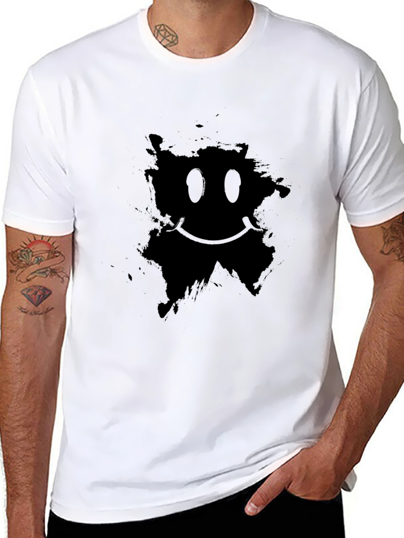 Distressed Smiley Graphic Black T-Shirt