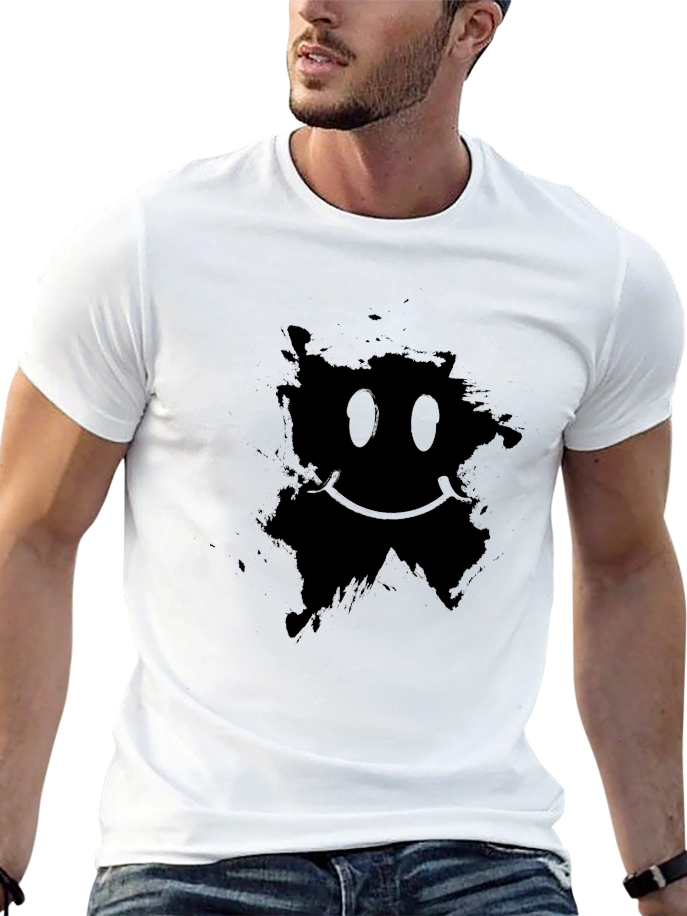 Distressed Smiley Graphic Black T-Shirt