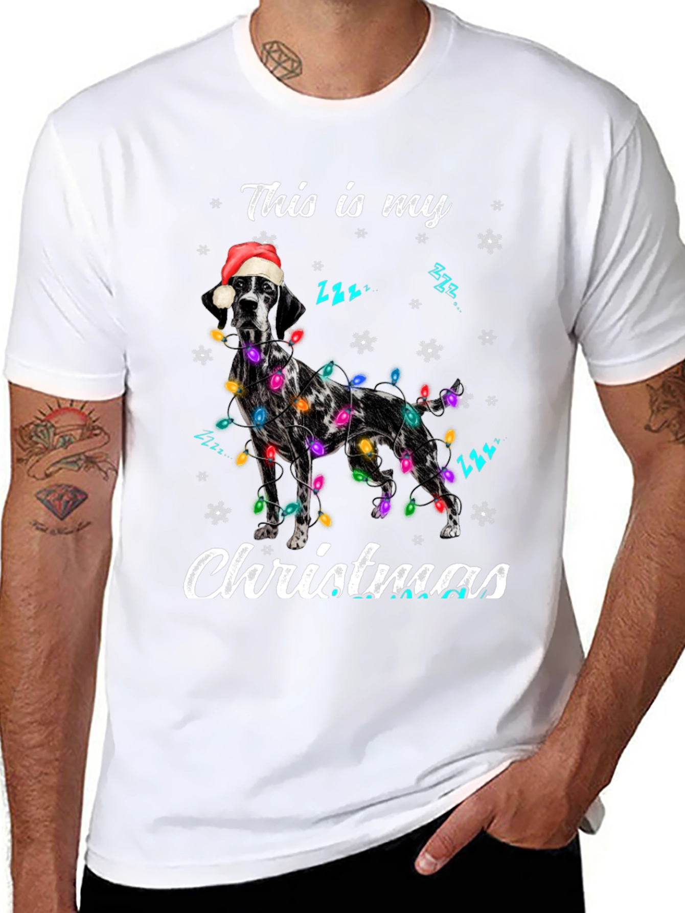 Christmas Dog T-Shirt - Santa Hat & Holiday Lights