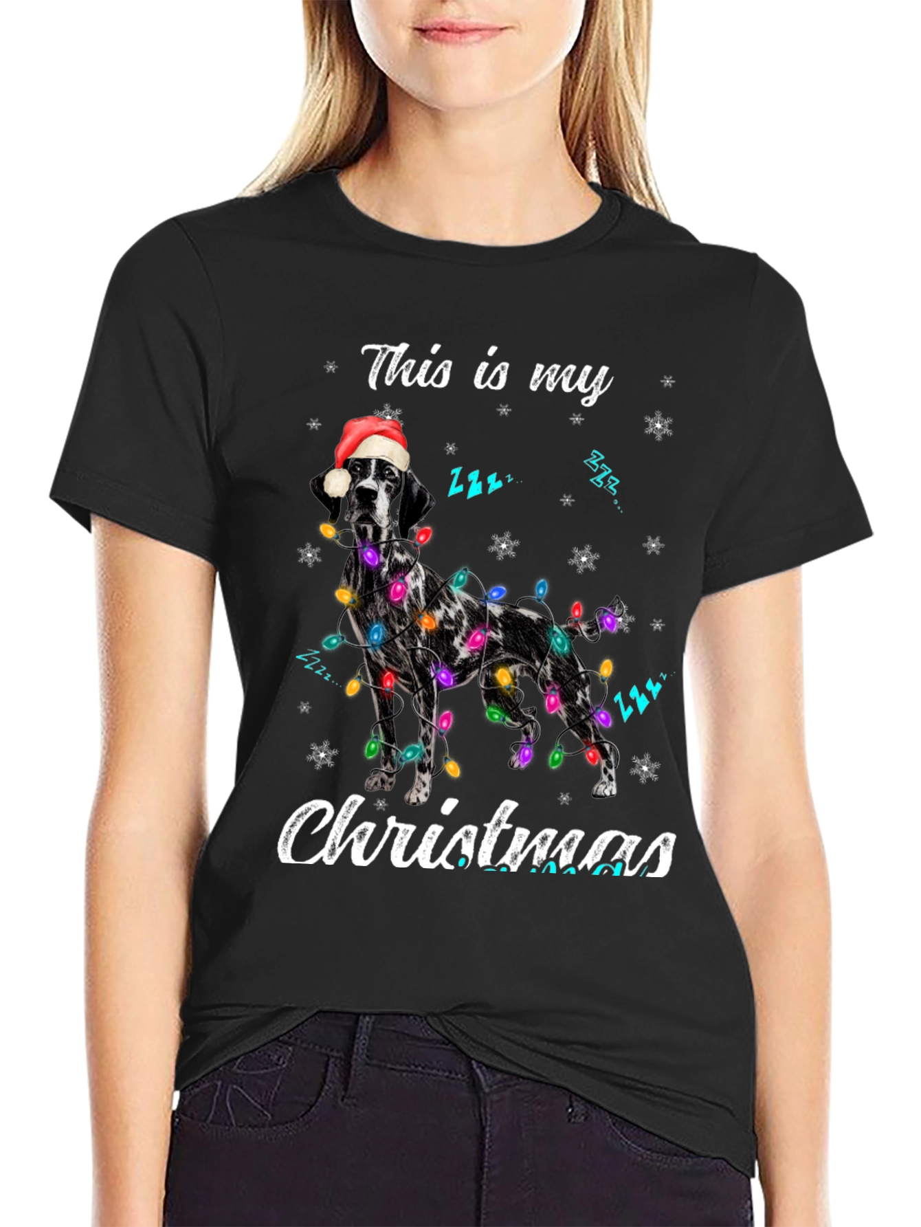Christmas Dog T-Shirt - Santa Hat & Holiday Lights