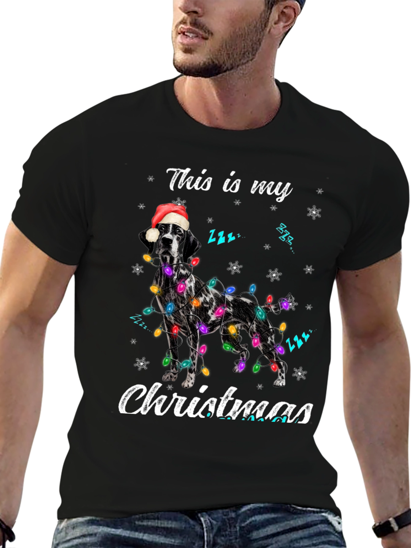 Christmas Dog T-Shirt - Santa Hat & Holiday Lights