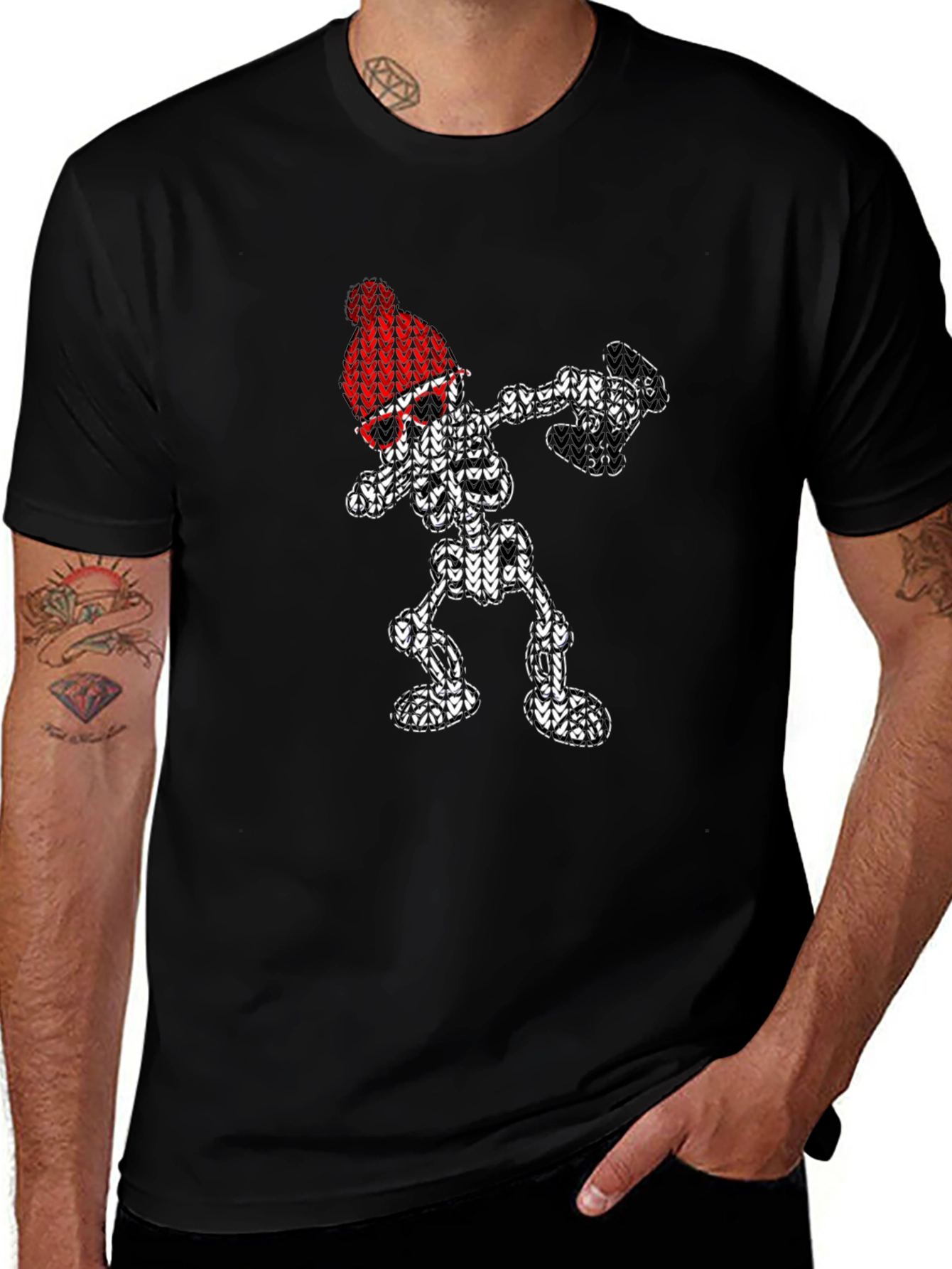 Dabbing Skeleton Knit Design T-Shirt