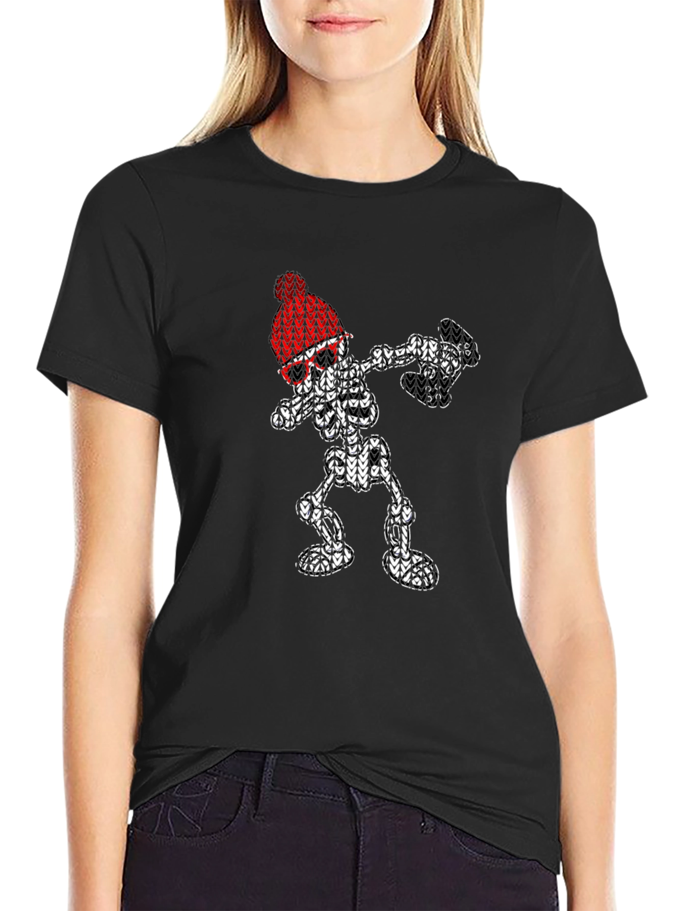 Dabbing Skeleton Knit Design T-Shirt