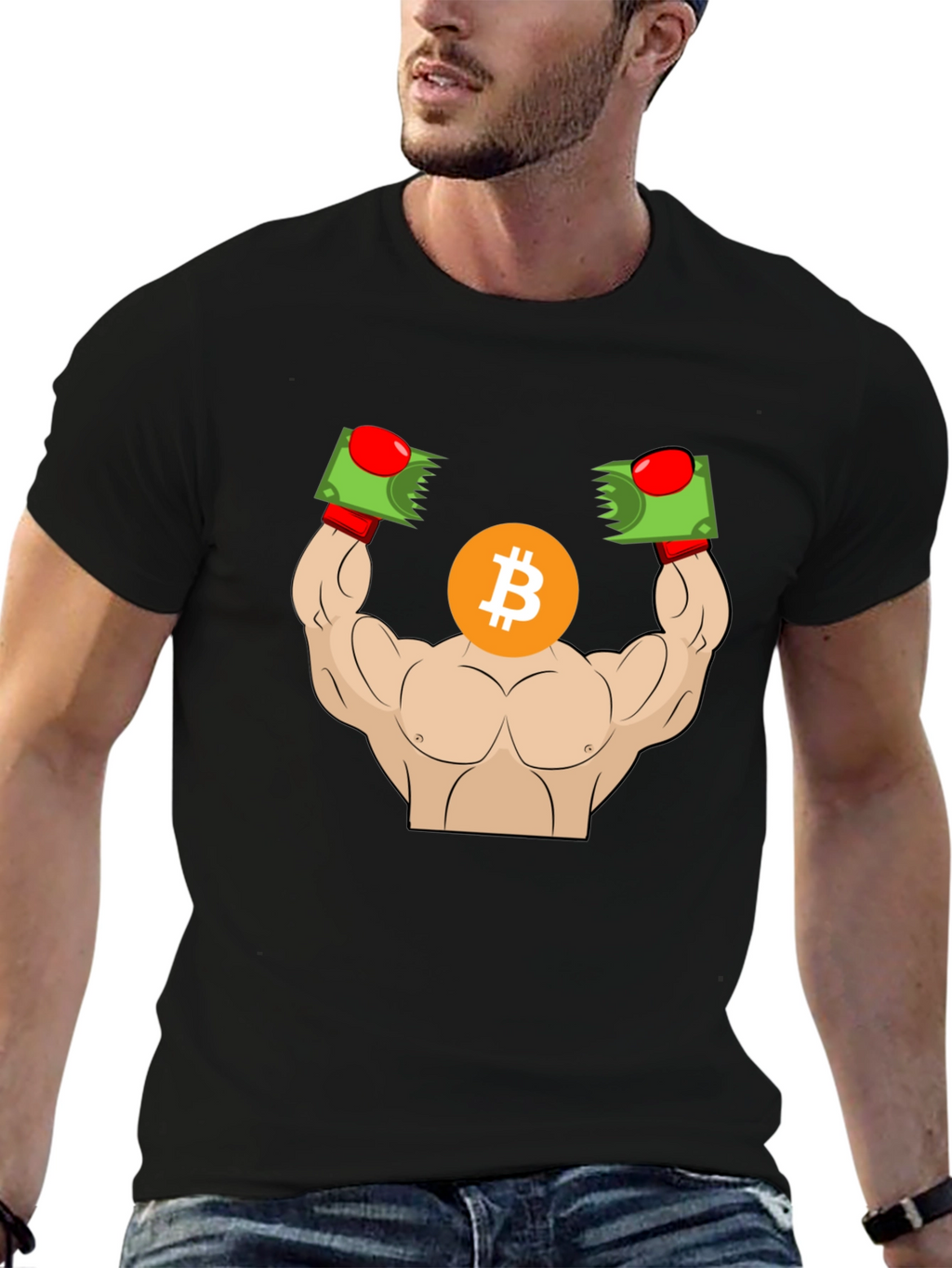 Bitcoin Bodybuilder Graphic T-Shirt - Crypto HODL!