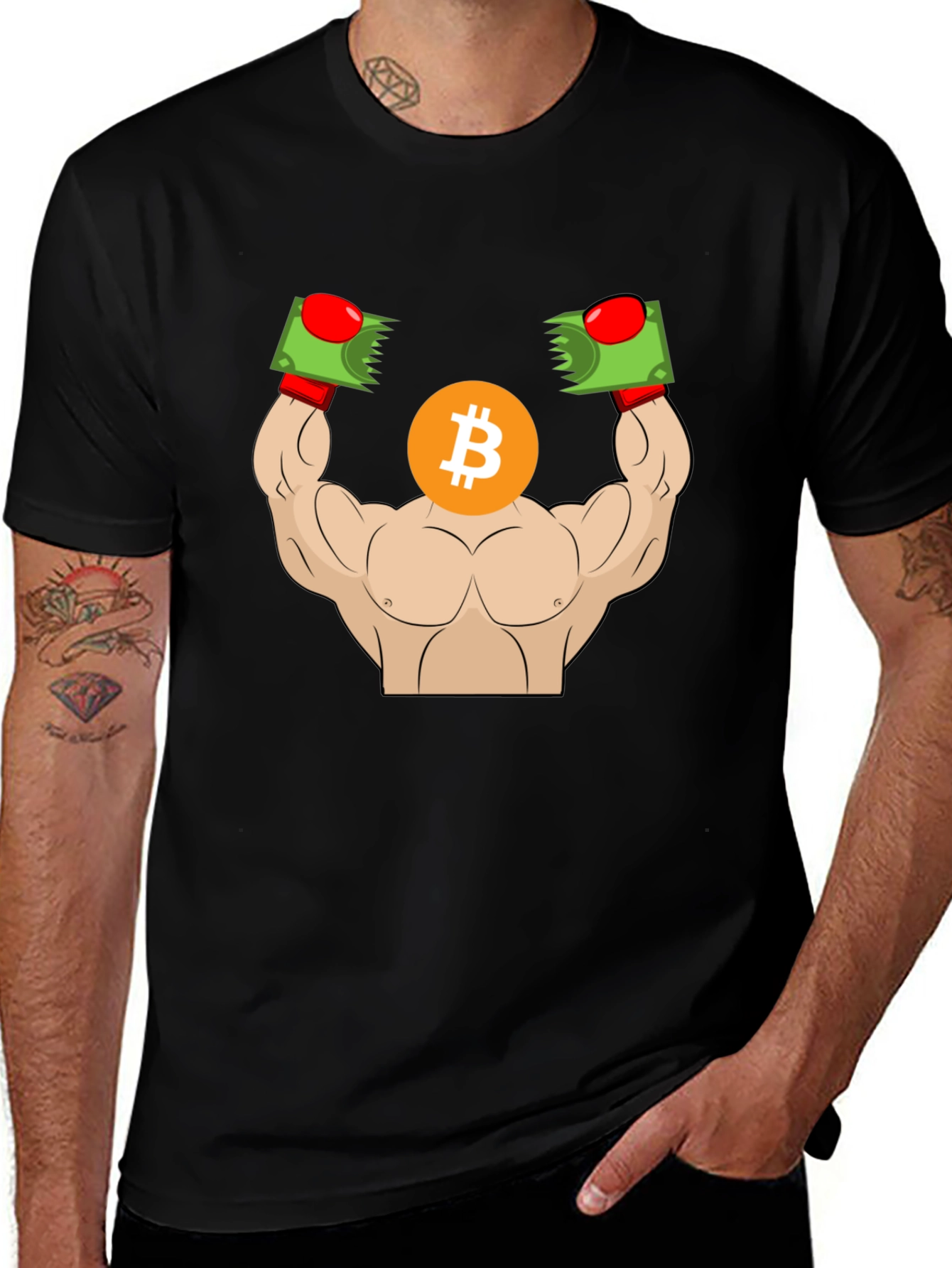 Bitcoin Bodybuilder Graphic T-Shirt - Crypto HODL!