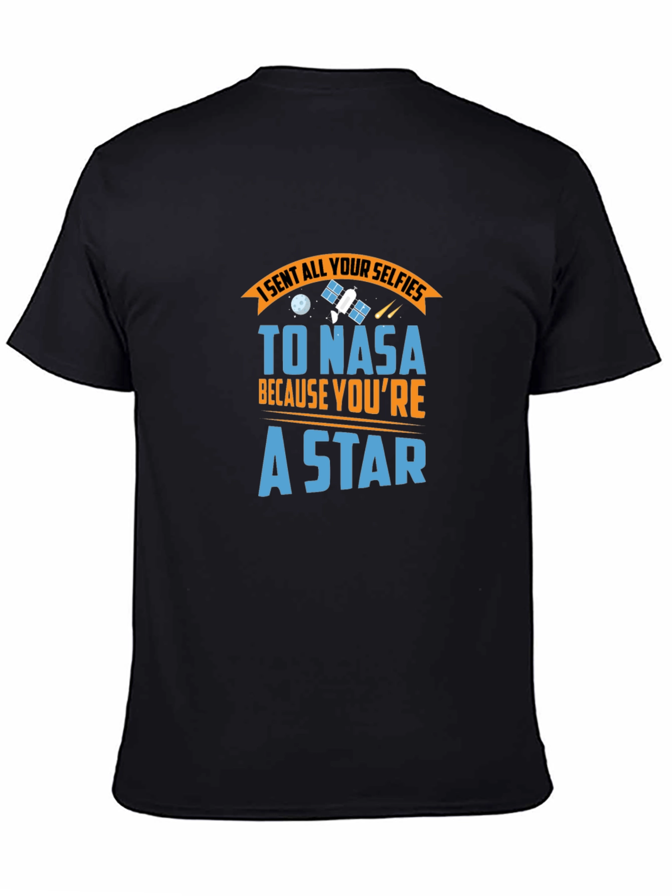 NASA Star Selfie Black Cotton Graphic Tee