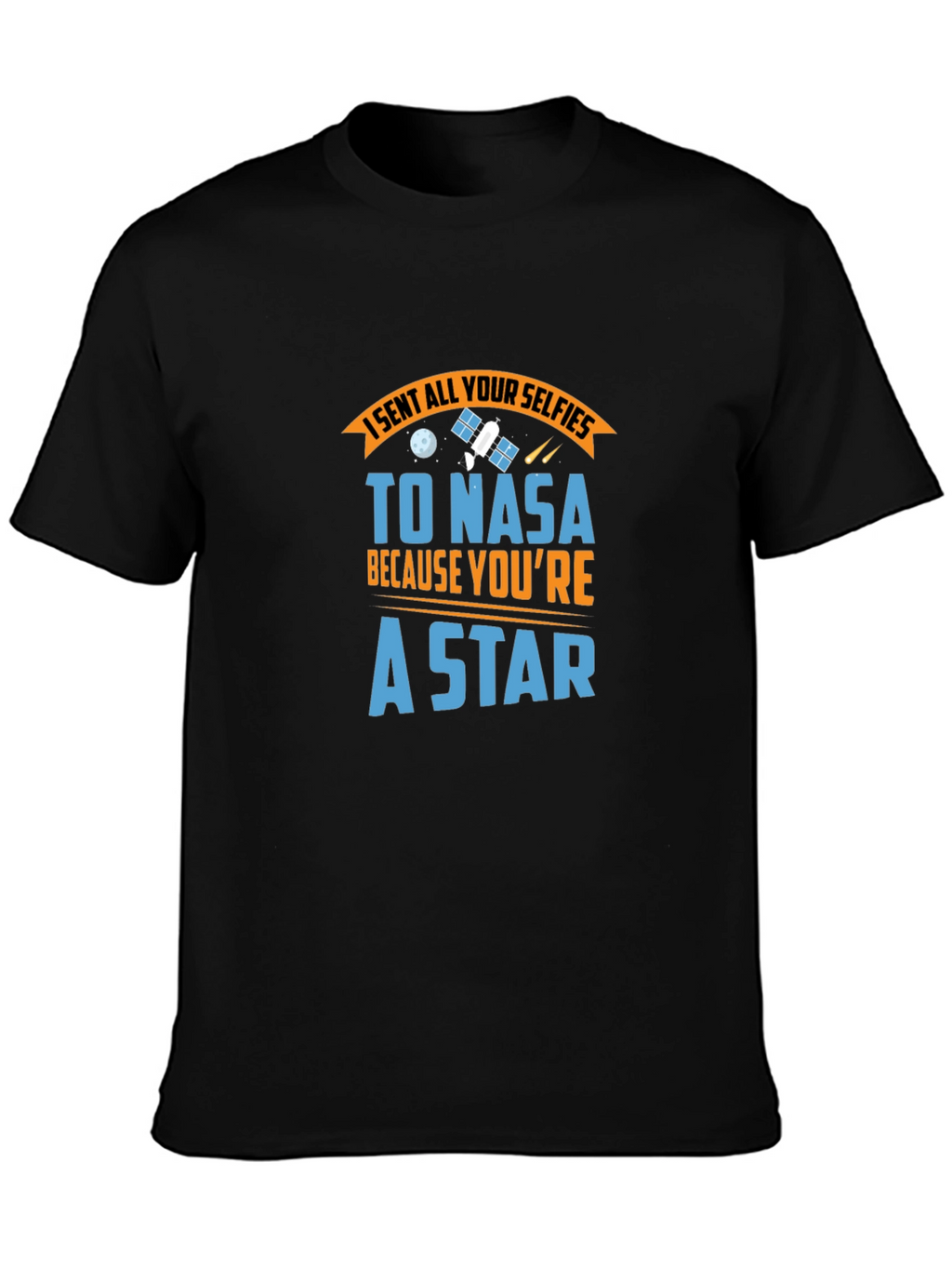 NASA Star Selfie Black Cotton Graphic Tee
