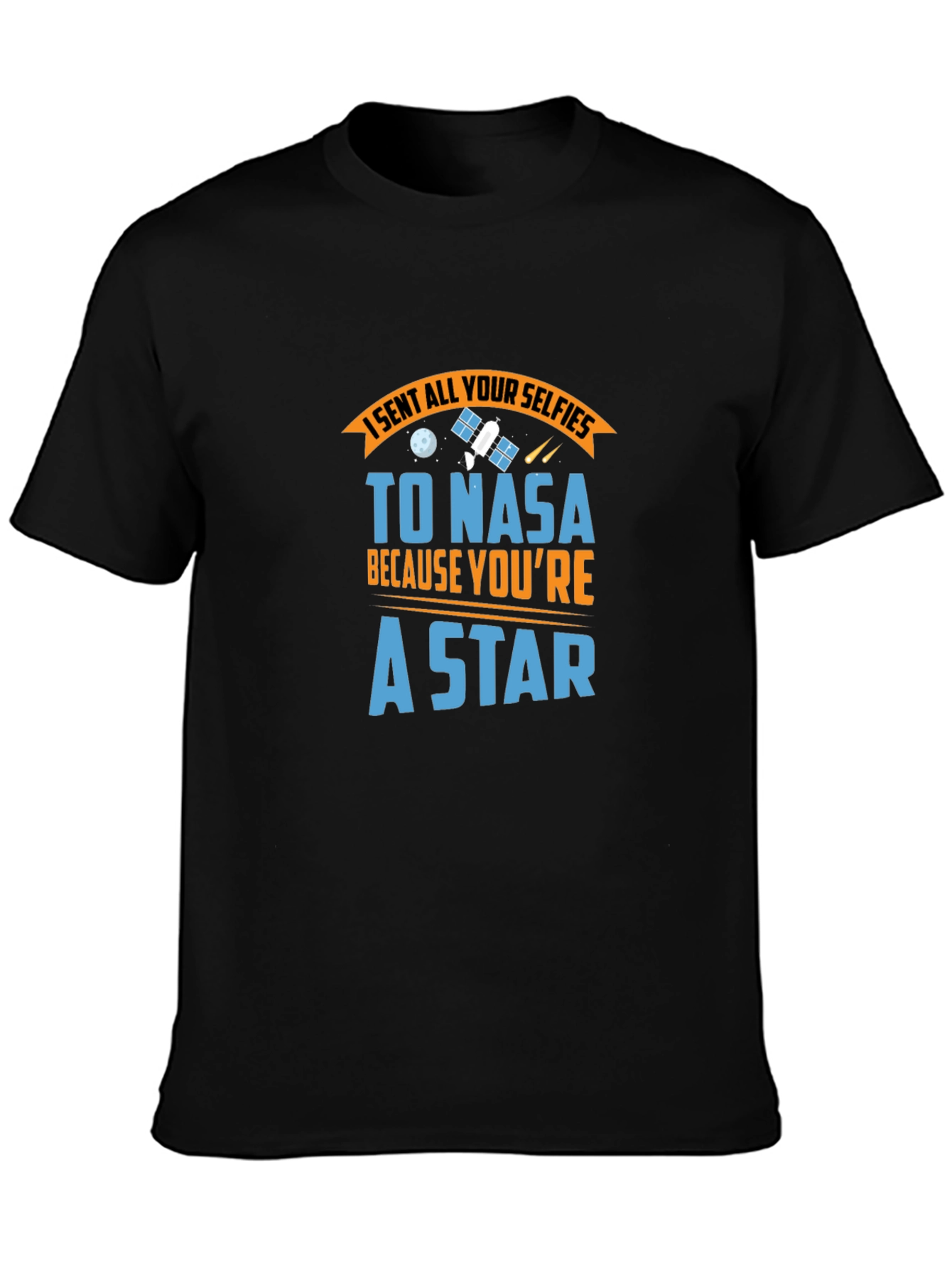 NASA Star Selfie Black Cotton Graphic Tee