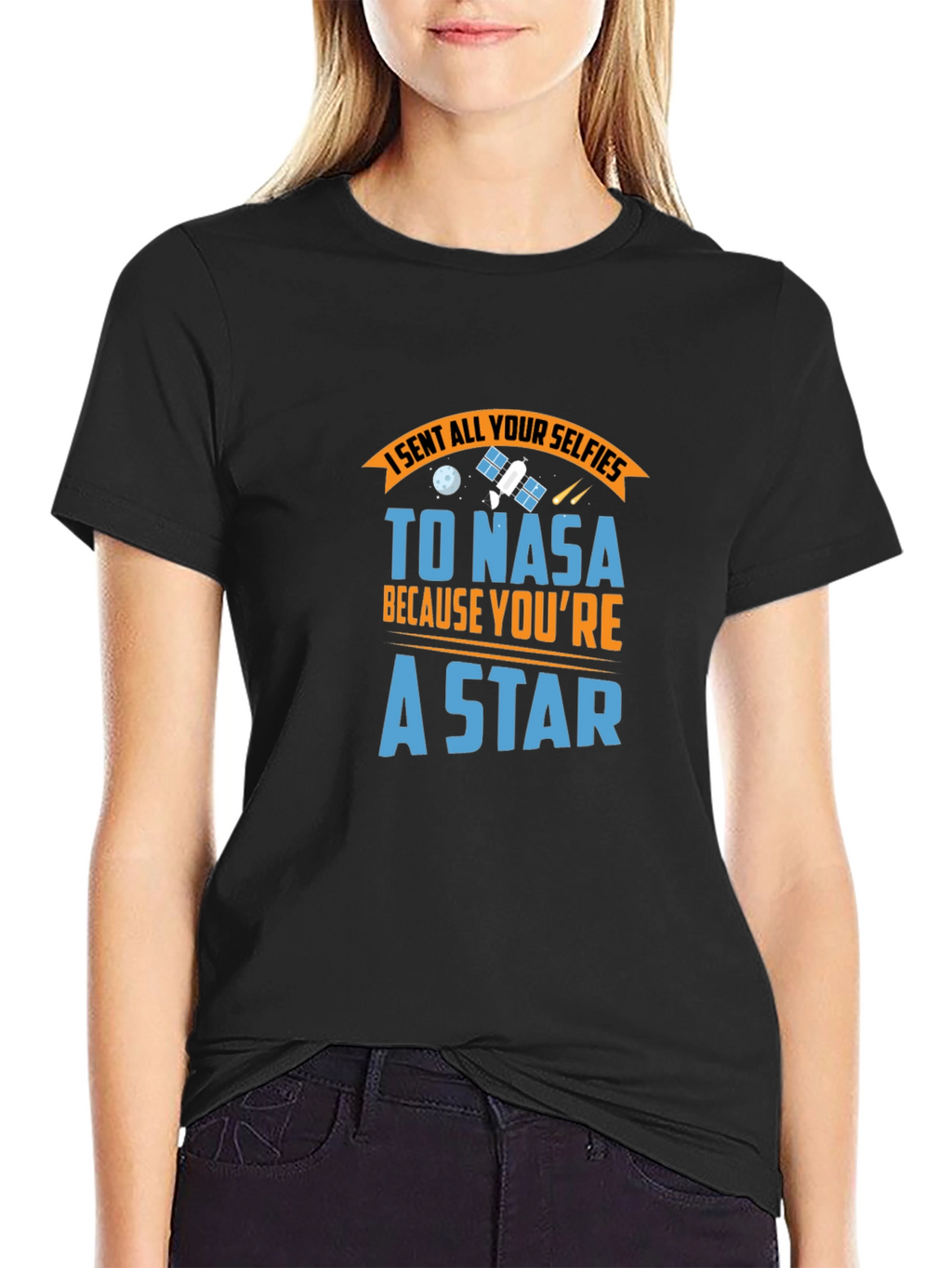 NASA Star Selfie Black Cotton Graphic Tee