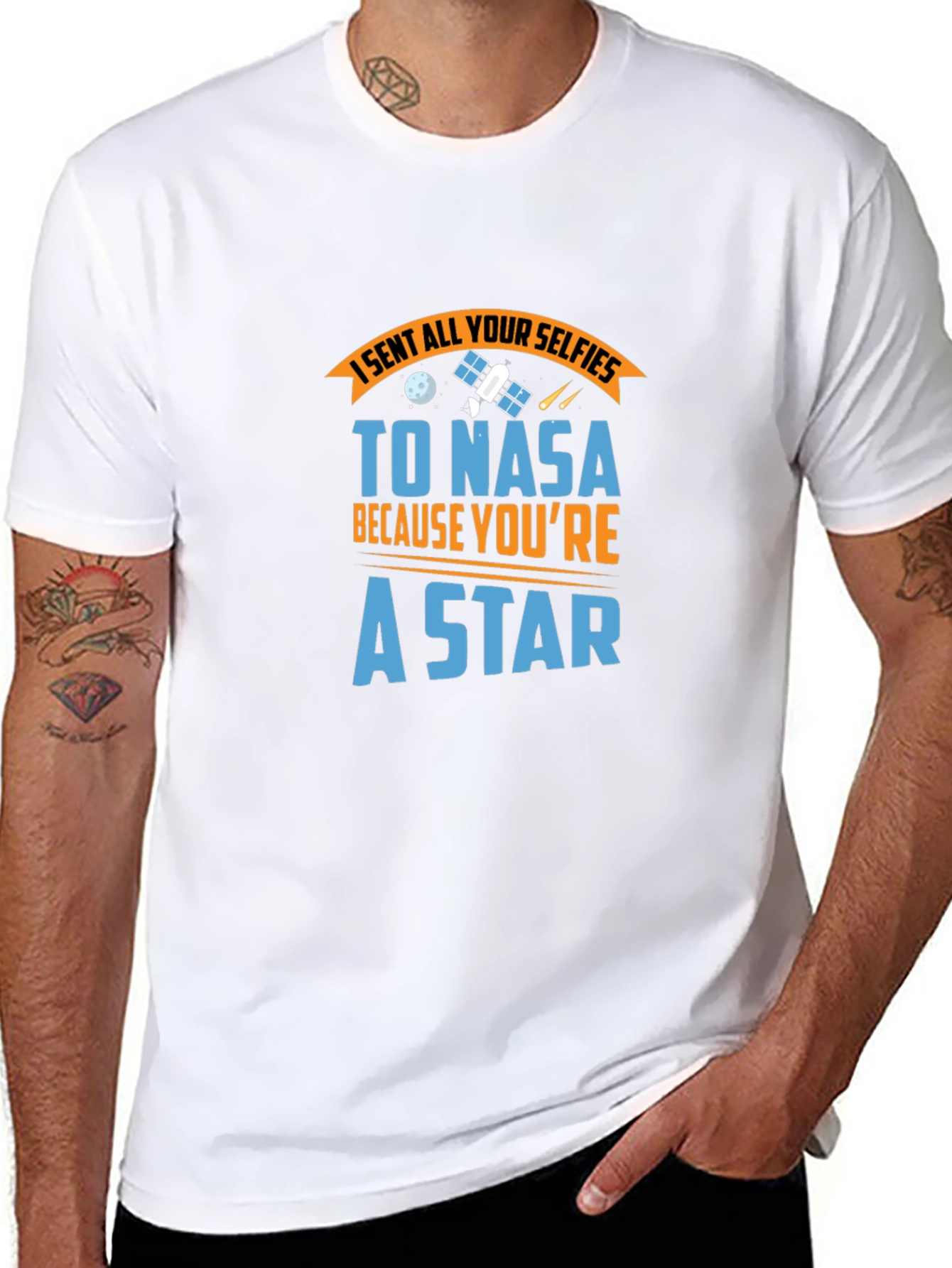 NASA Star Selfie Black Cotton Graphic Tee