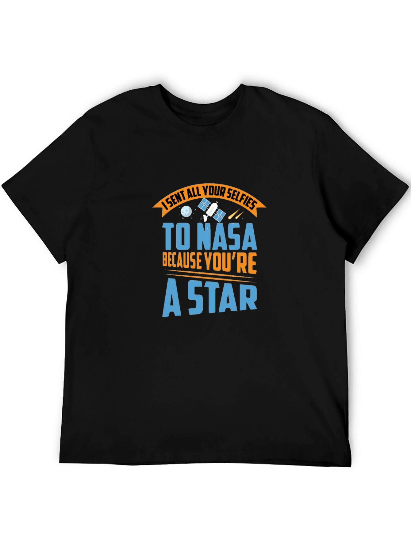 NASA Star Selfie Black Cotton Graphic Tee
