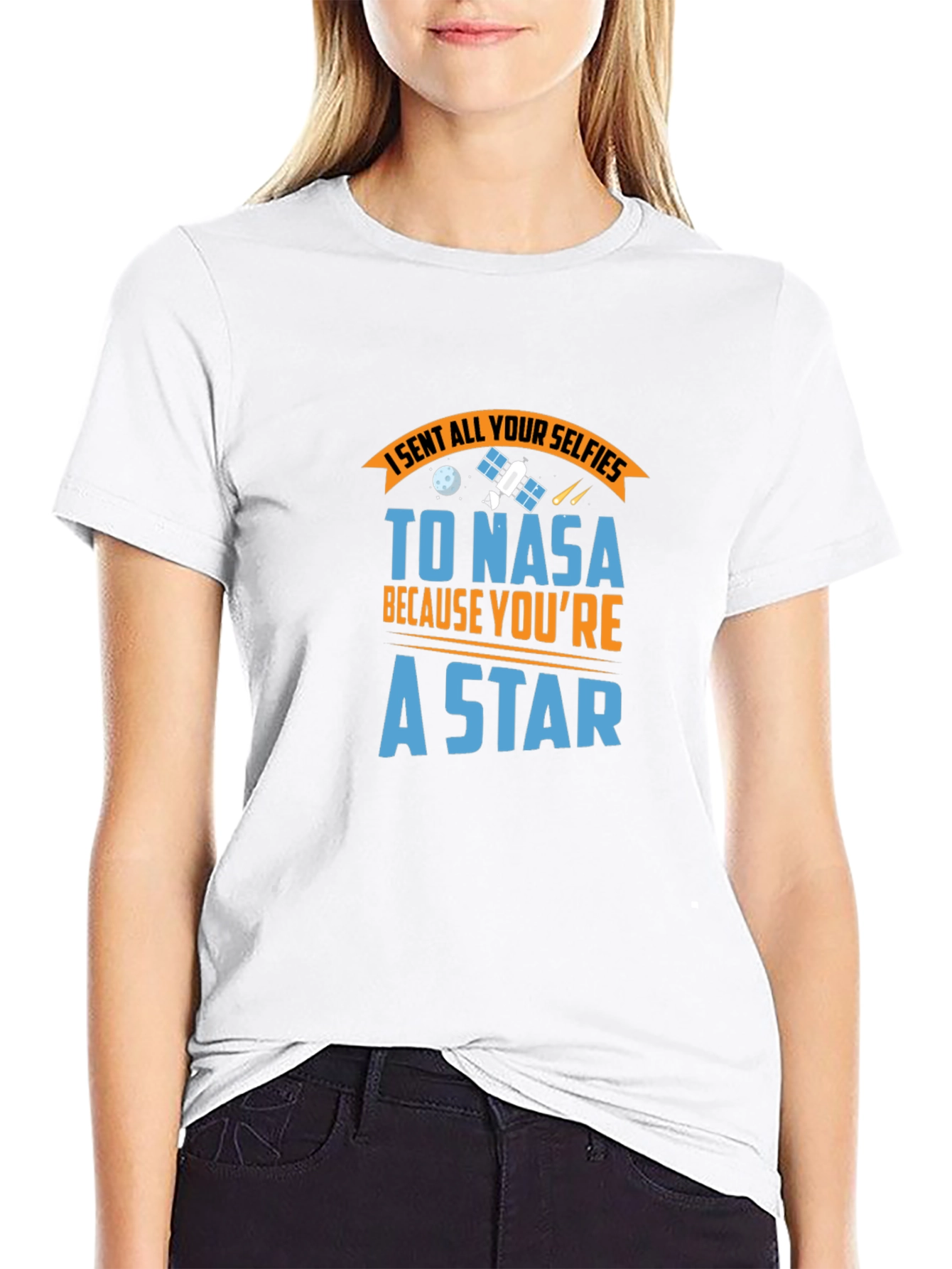 NASA Star Selfie Black Cotton Graphic Tee