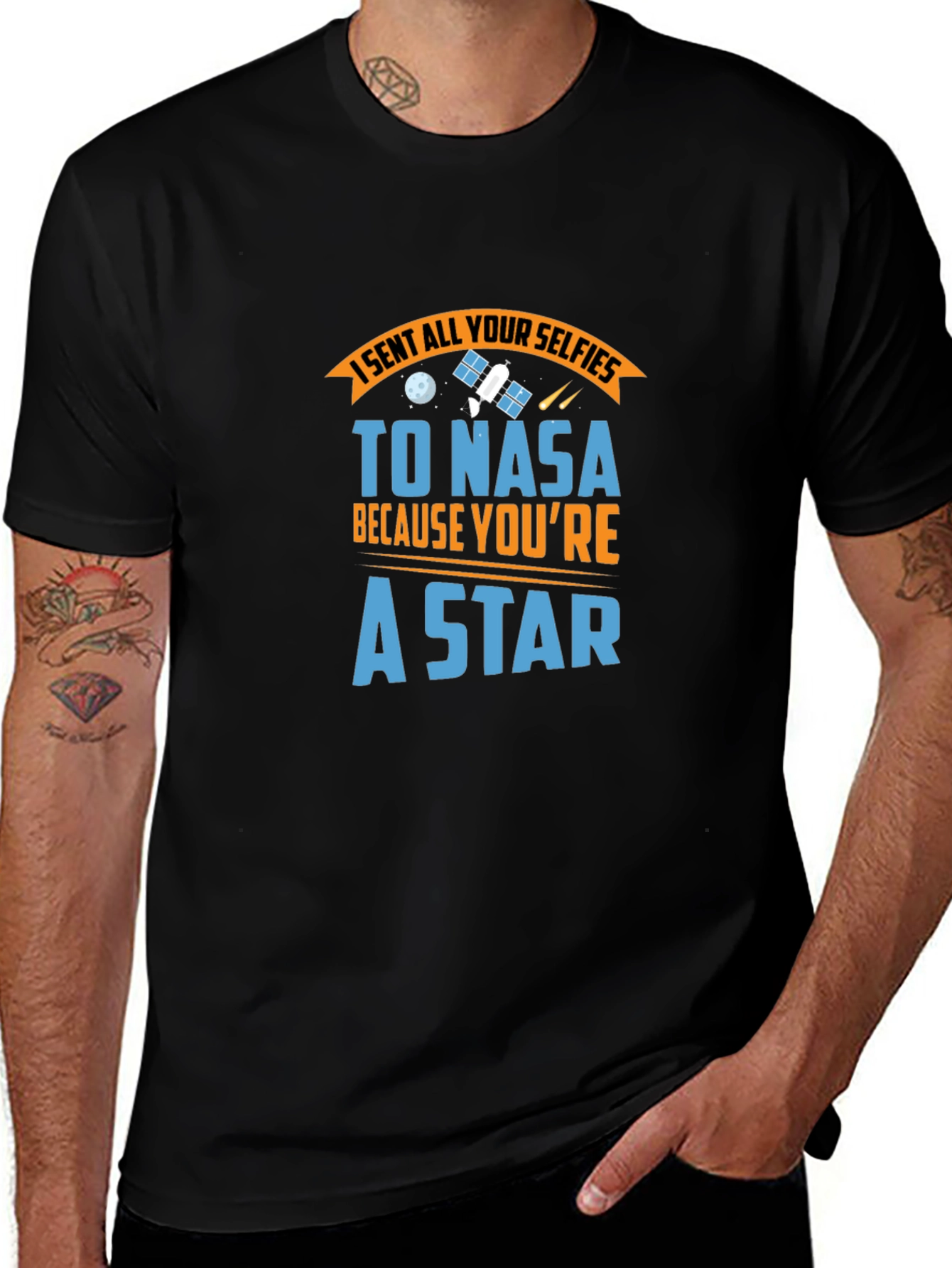 NASA Star Selfie Black Cotton Graphic Tee