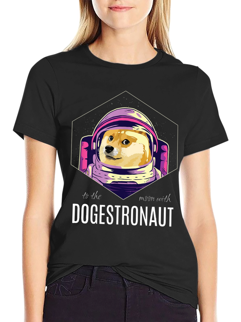 Dogestronaut Black T-Shirt: To the Moon!
