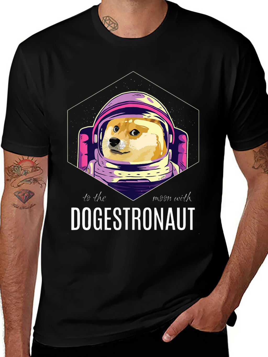 Dogestronaut Black T-Shirt: To the Moon!