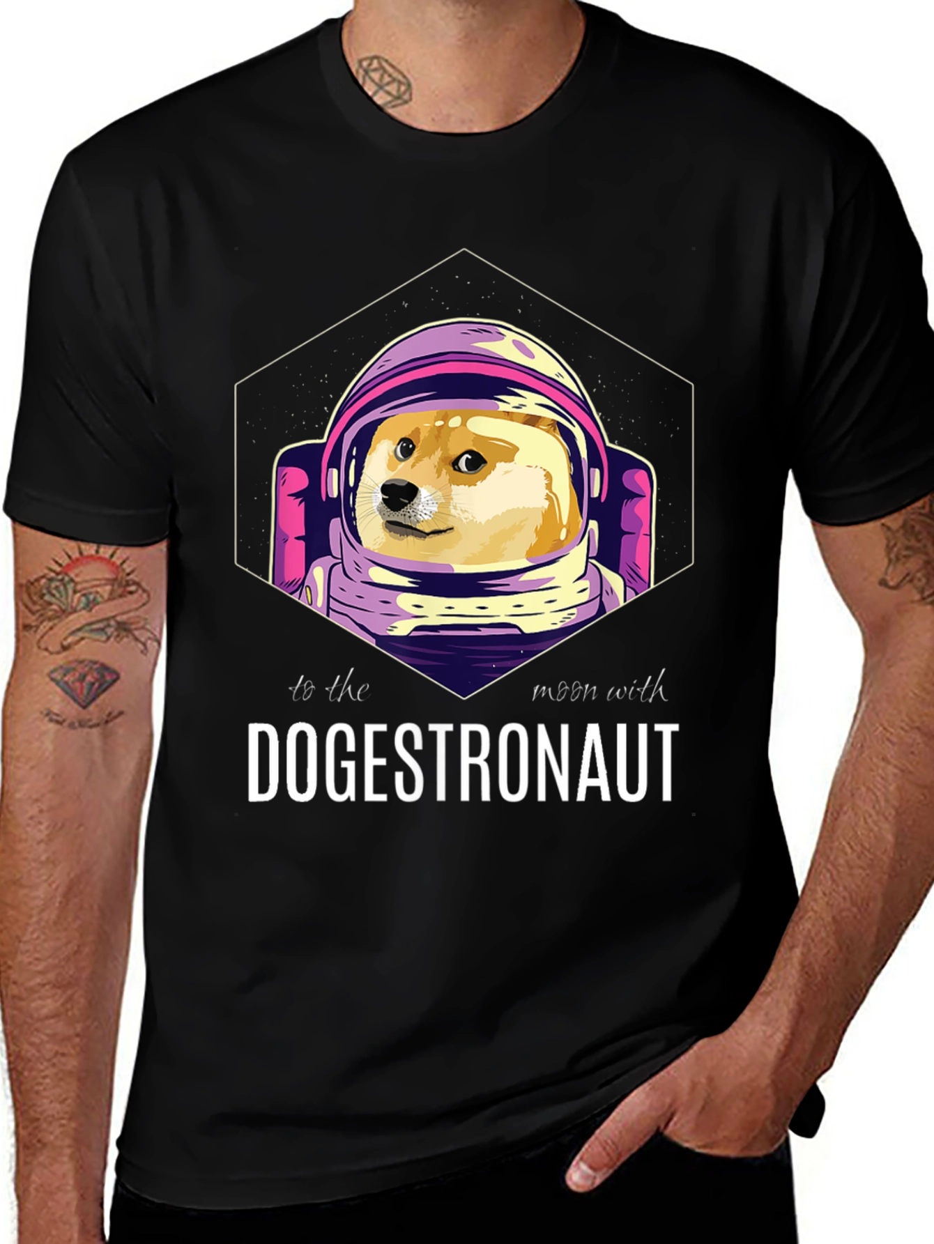 Dogestronaut Black T-Shirt: To the Moon!