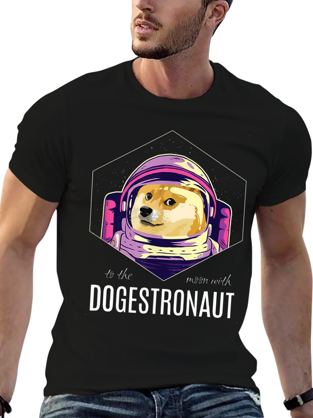 Dogestronaut Black T-Shirt: To the Moon!