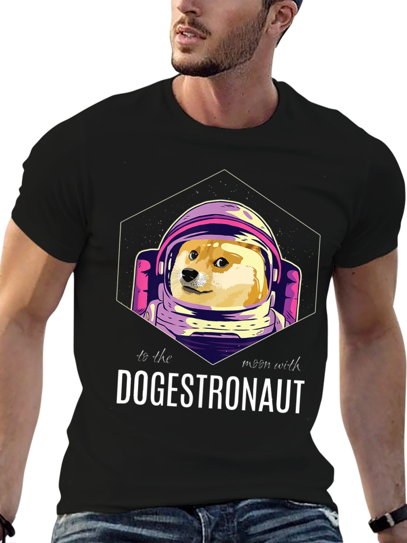 Dogestronaut Black T-Shirt: To the Moon!