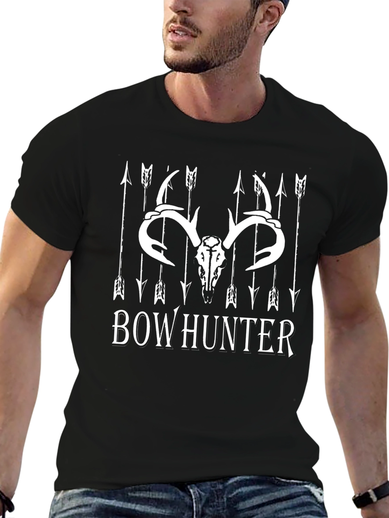 Bow Hunter T-Shirt - Deer Skull and Arrows Design