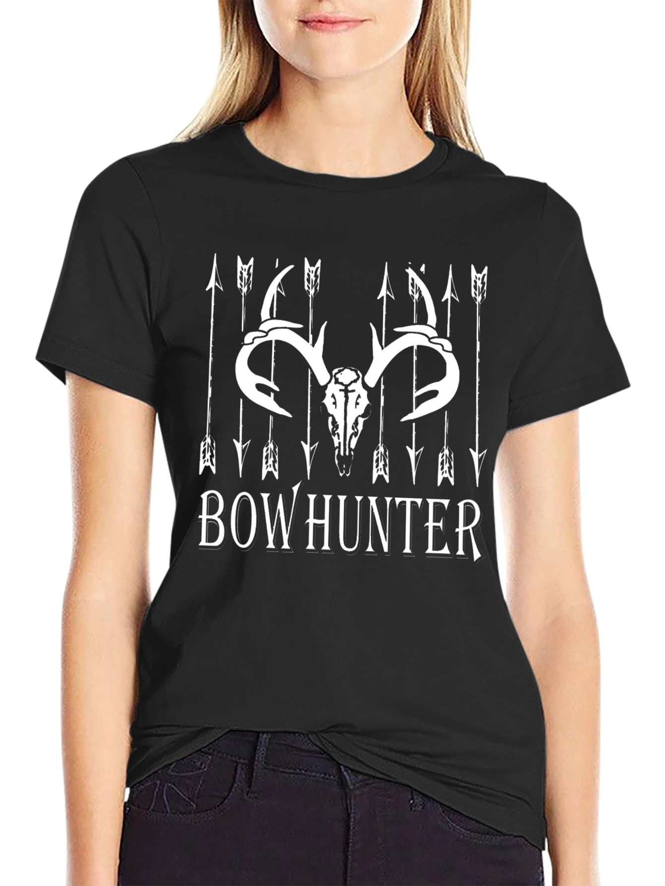 Bow Hunter T-Shirt - Deer Skull and Arrows Design