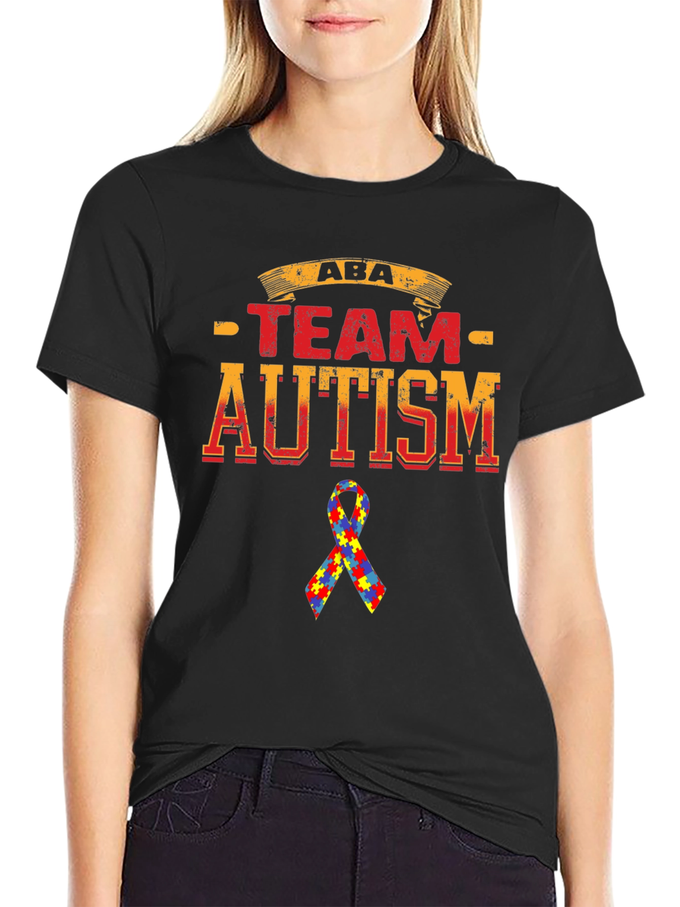 ABA Team Autism Puzzle Ribbon T-Shirt