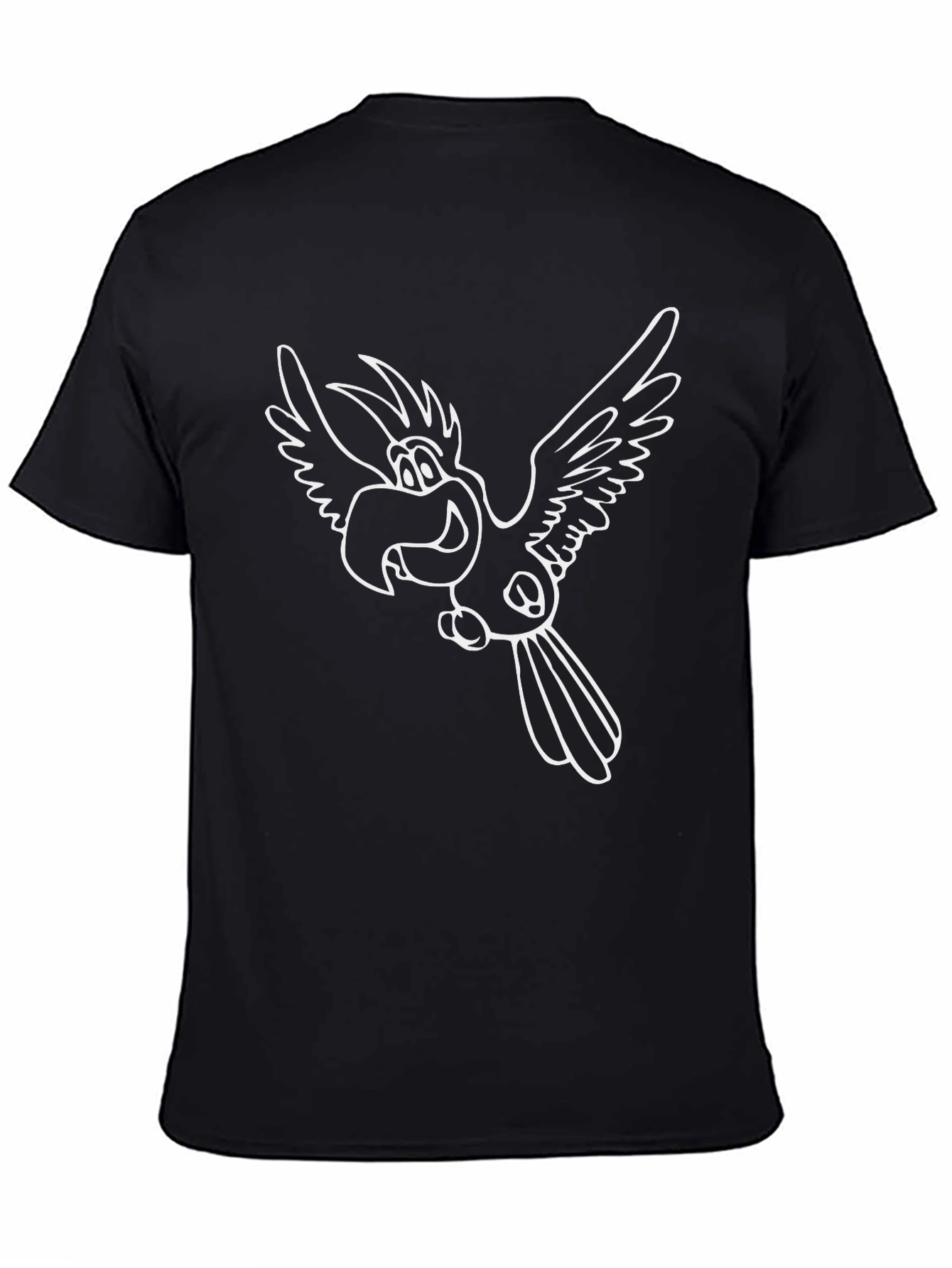 Cartoon Parrot Graphic Tee - Black Crew Neck Casual Shirt