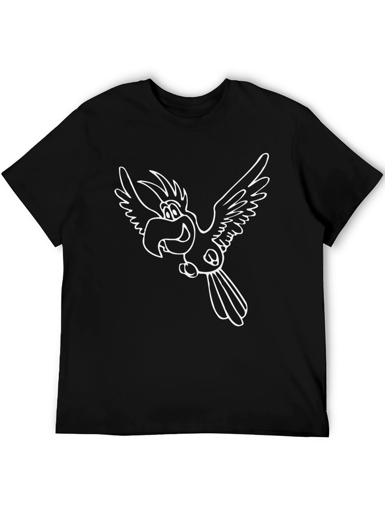 Cartoon Parrot Graphic Tee - Black Crew Neck Casual Shirt
