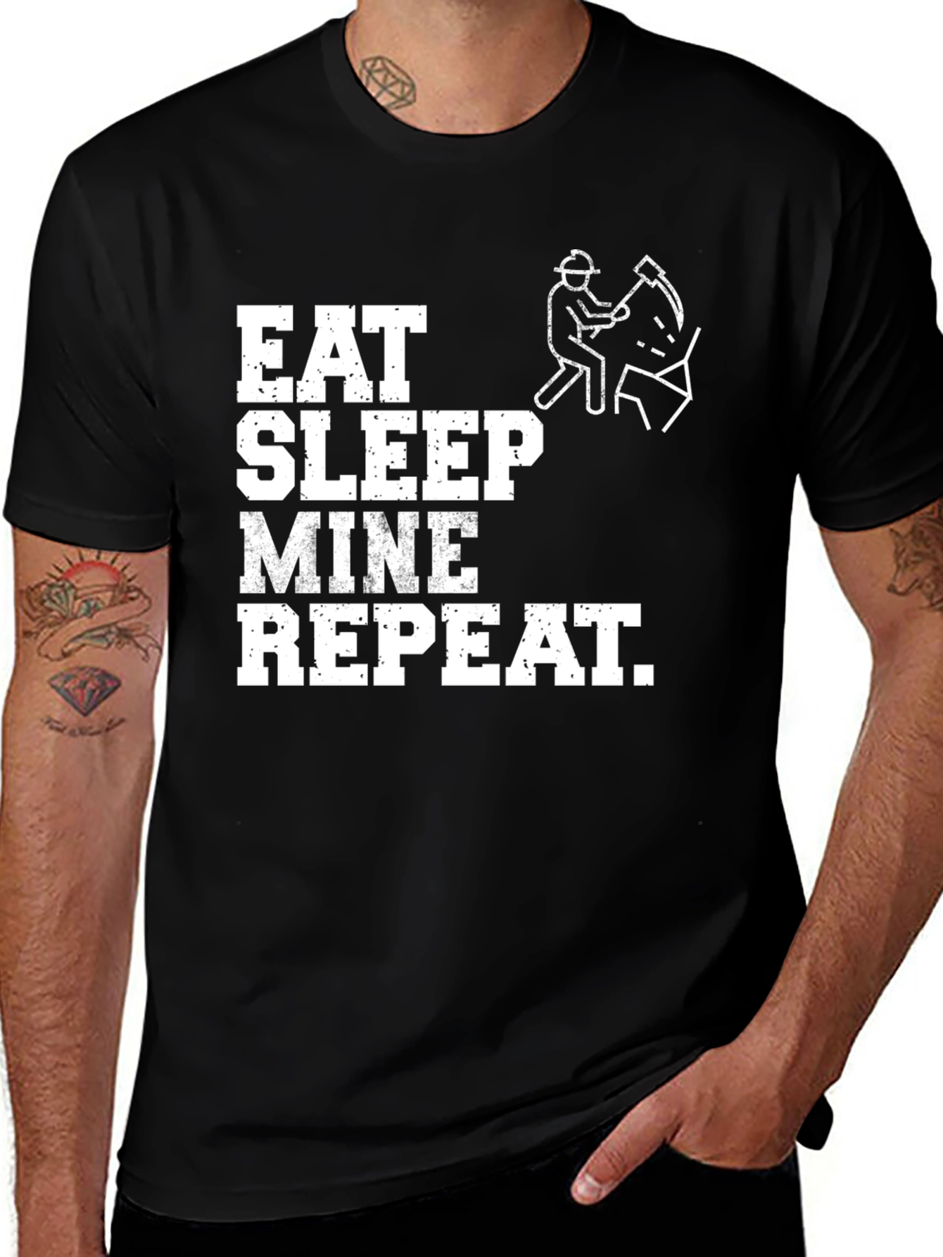 Eat Sleep Mine Repeat Graphic Tee - Black T-Shirt