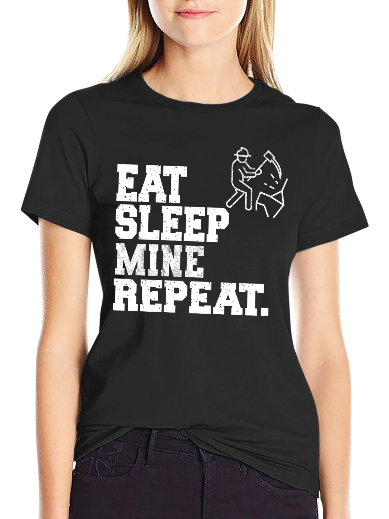 Eat Sleep Mine Repeat Graphic Tee - Black T-Shirt