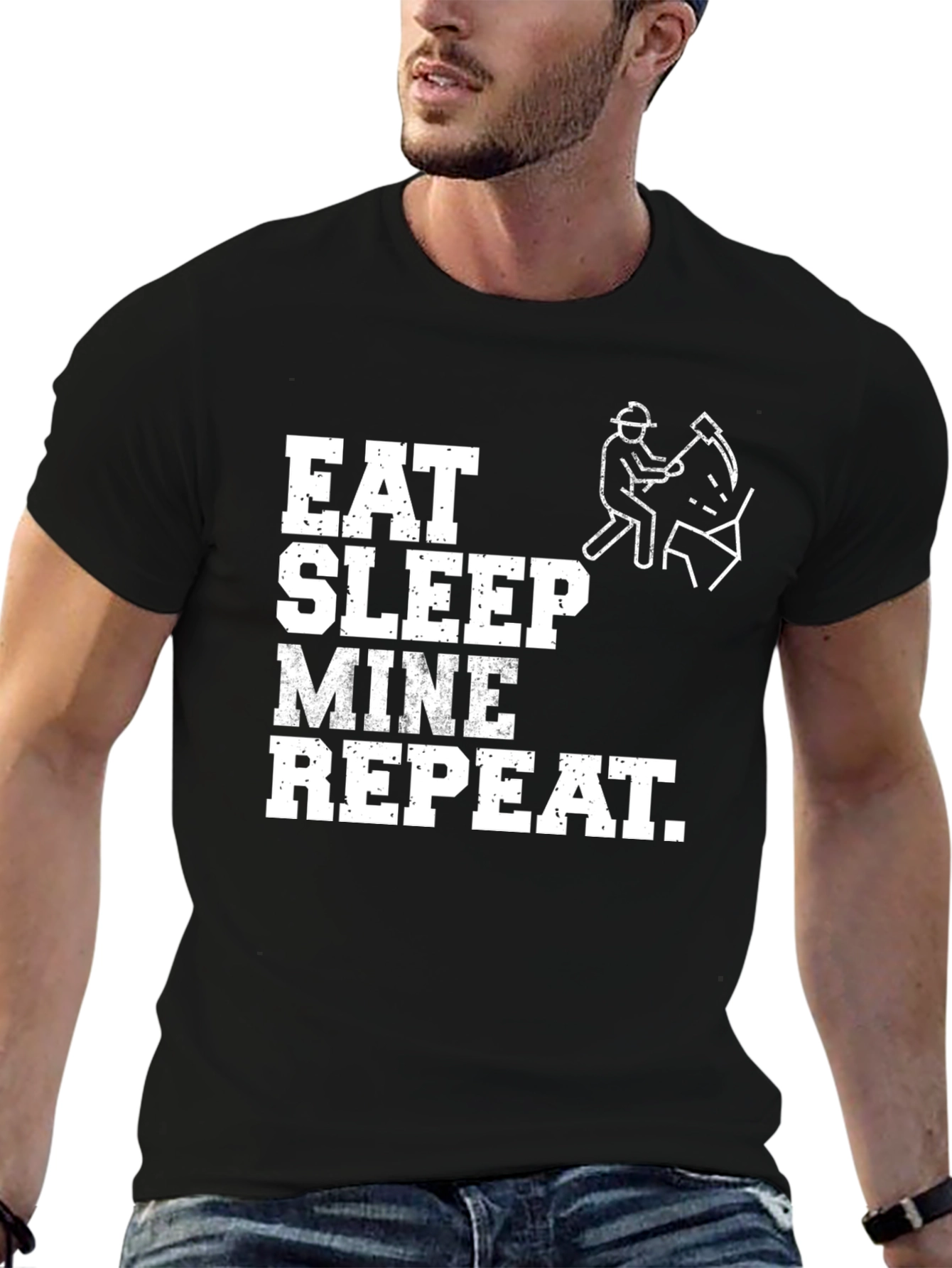 Eat Sleep Mine Repeat Graphic Tee - Black T-Shirt