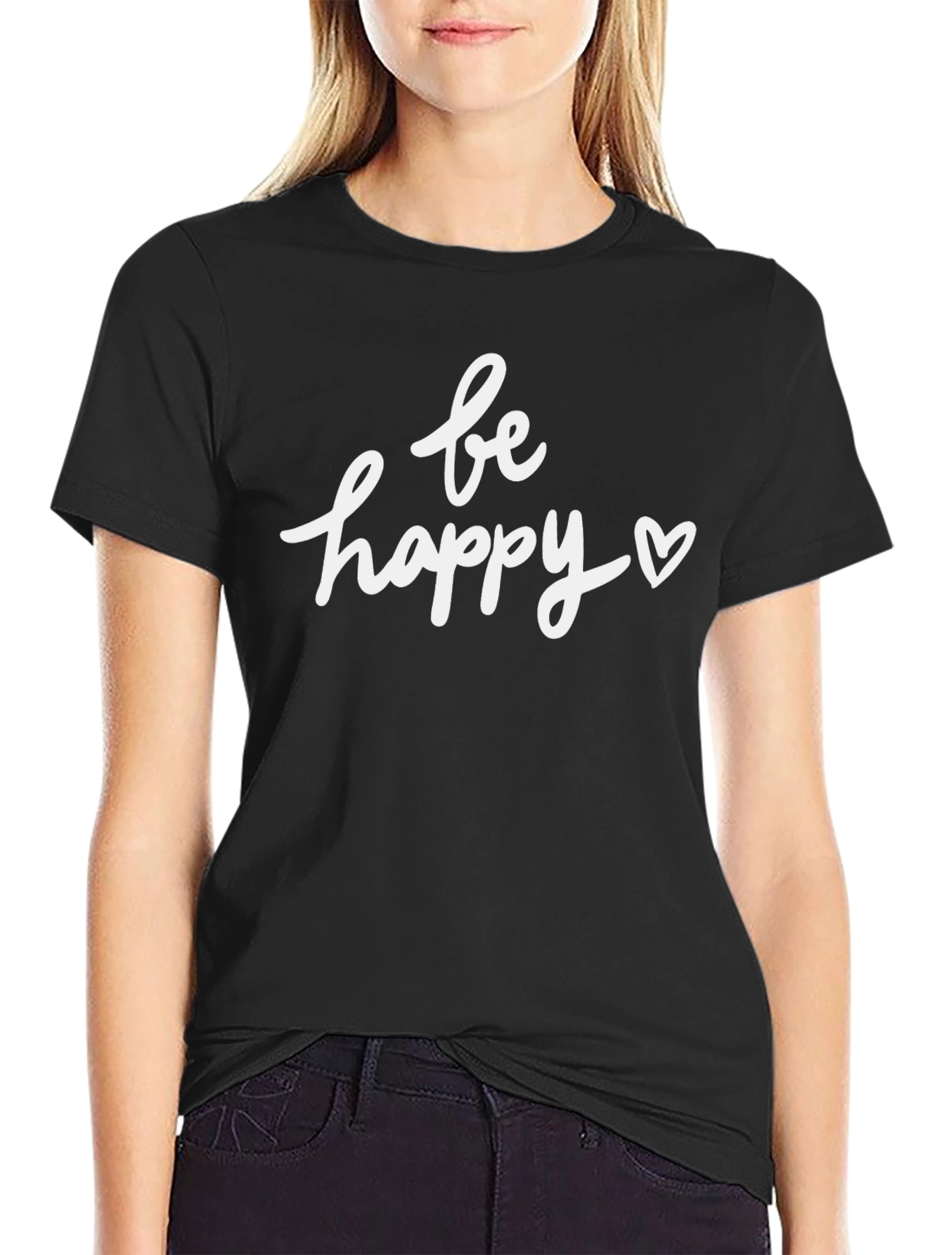 Be Happy Graphic Tee - Black Cotton Blend Shirt