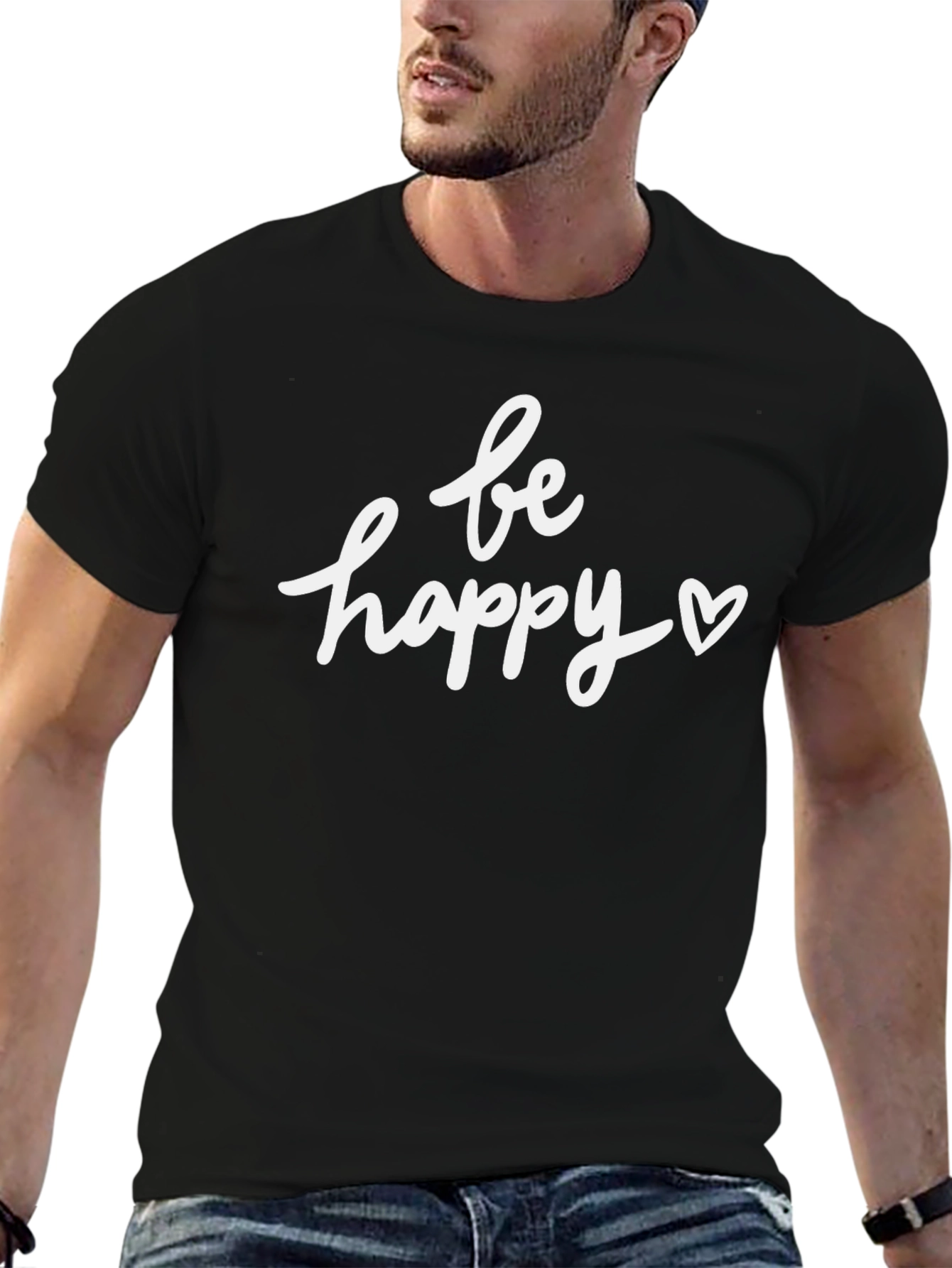 Be Happy Graphic Tee - Black Cotton Blend Shirt