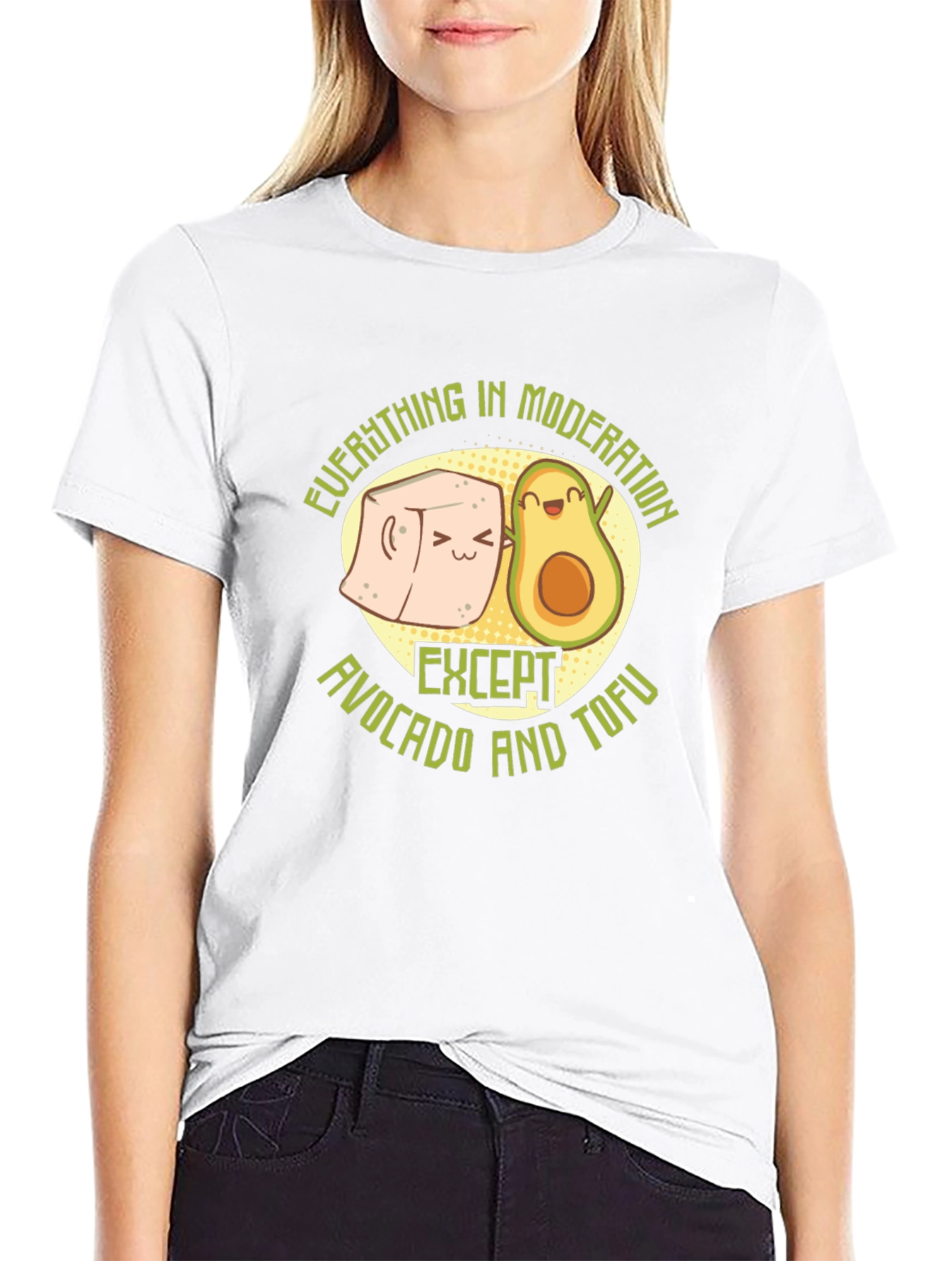 Avocado and Tofu Graphic Print Black T-Shirt