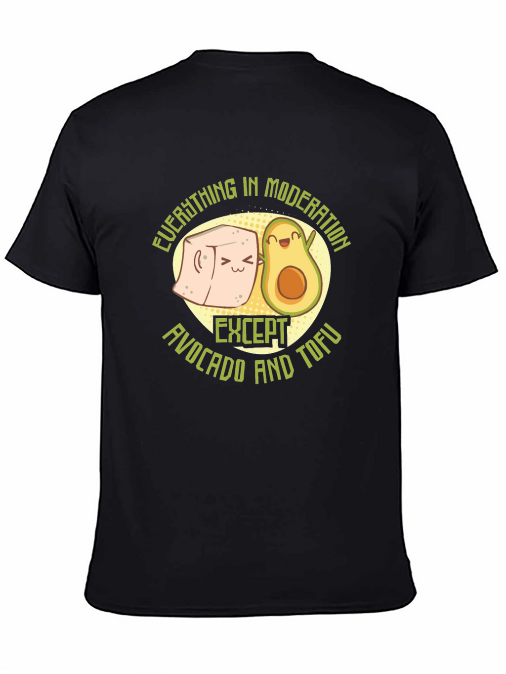 Avocado and Tofu Graphic Print Black T-Shirt