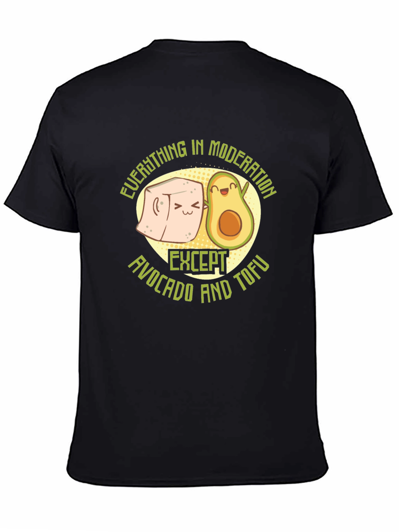 Avocado and Tofu Graphic Print Black T-Shirt