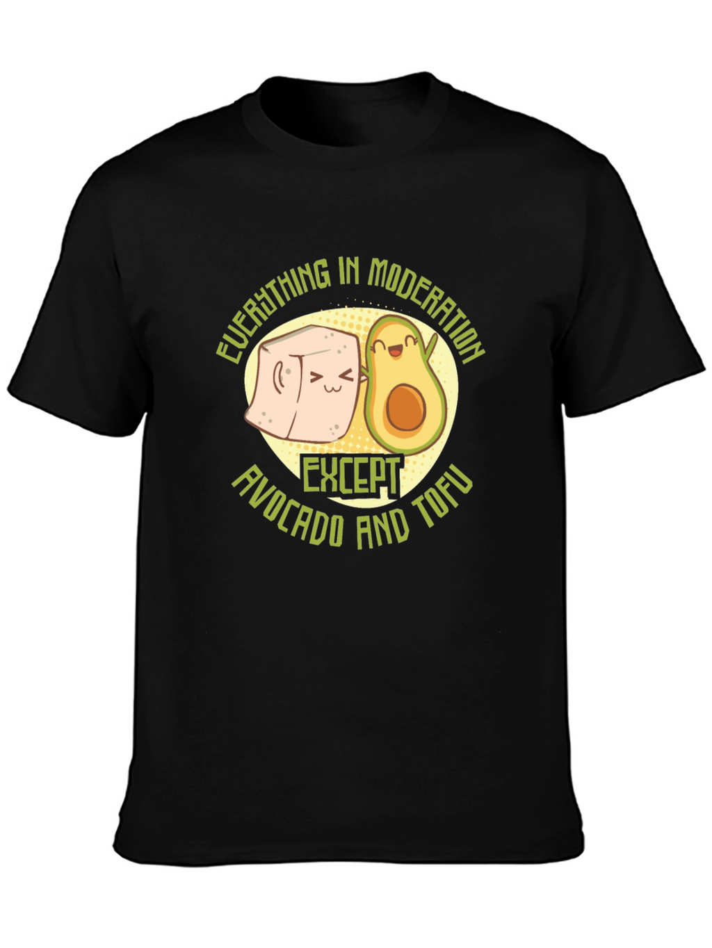 Avocado and Tofu Graphic Print Black T-Shirt