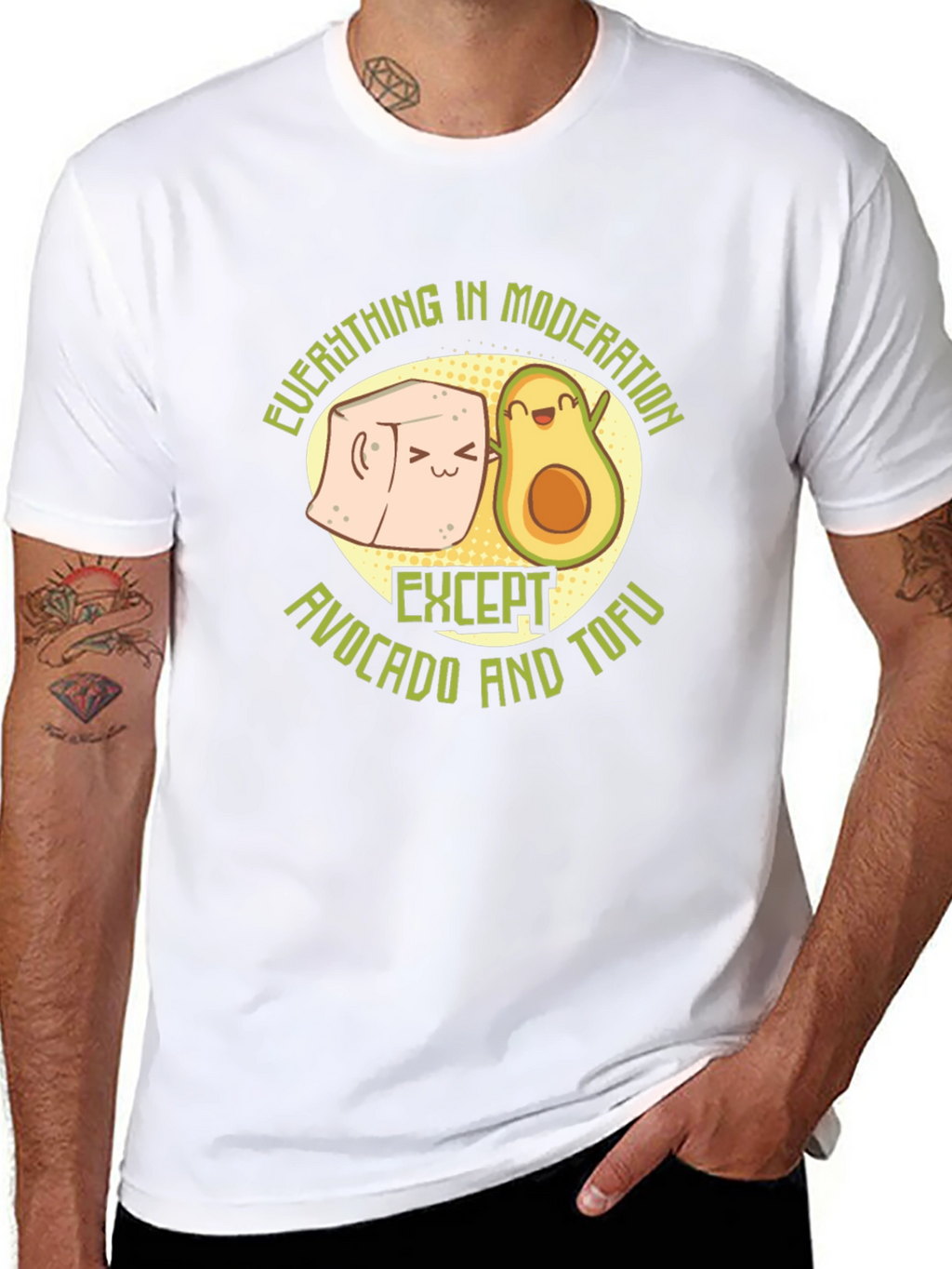 Avocado and Tofu Graphic Print Black T-Shirt