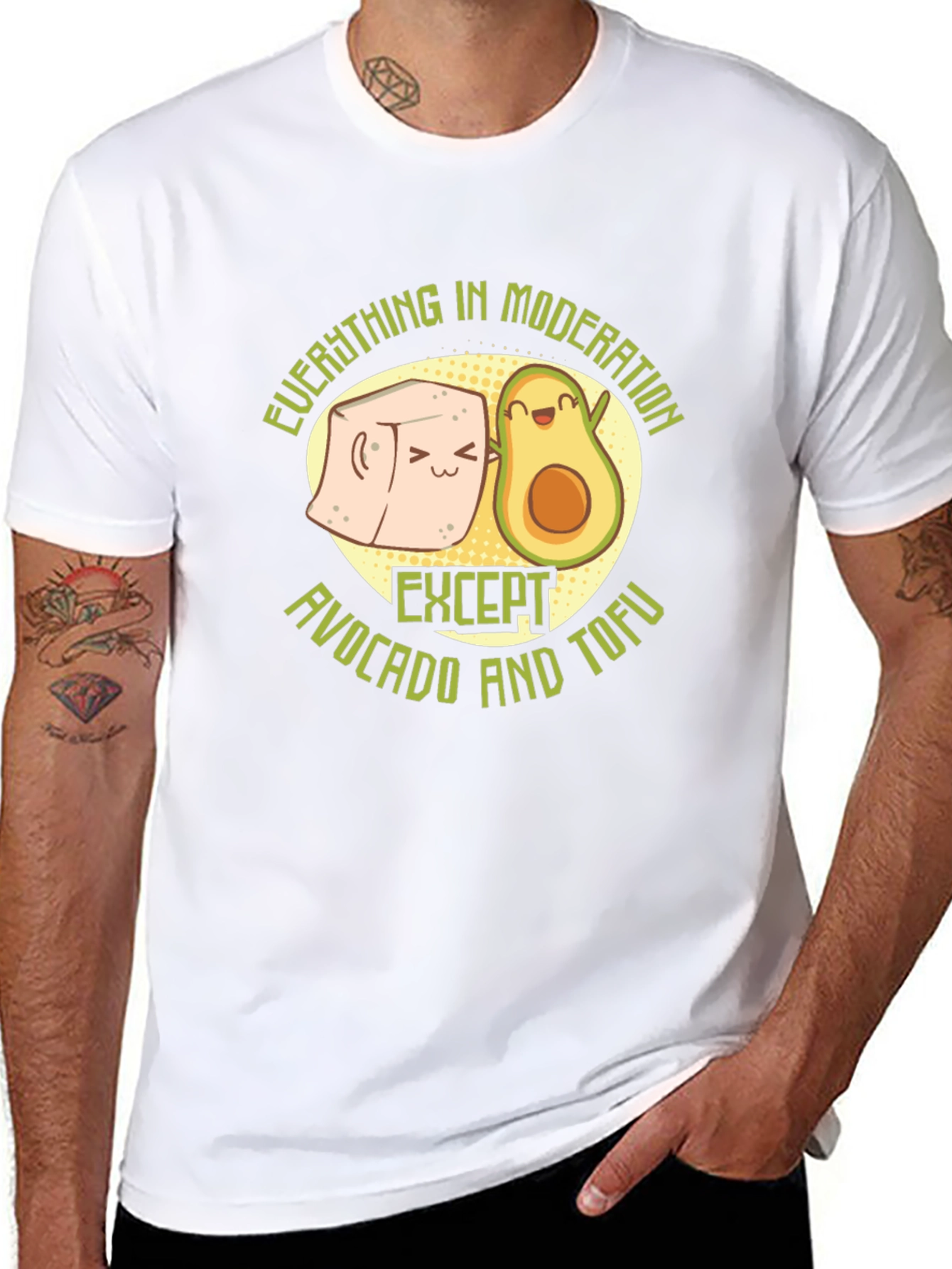 Avocado and Tofu Graphic Print Black T-Shirt