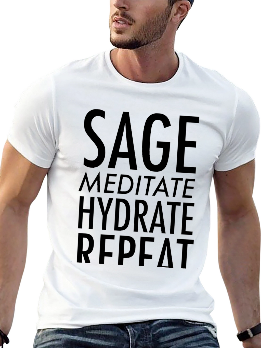 Sage Meditate Hydrate Repeat Black T-Shirt