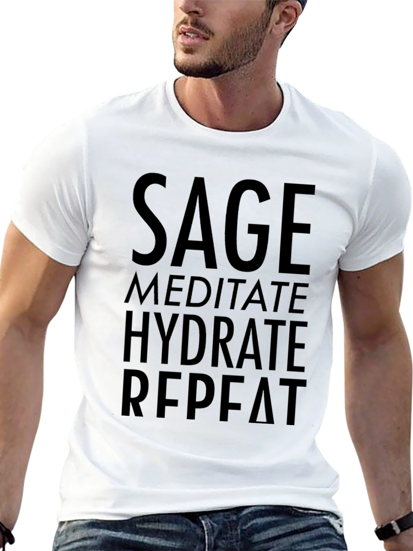 Sage Meditate Hydrate Repeat Black T-Shirt